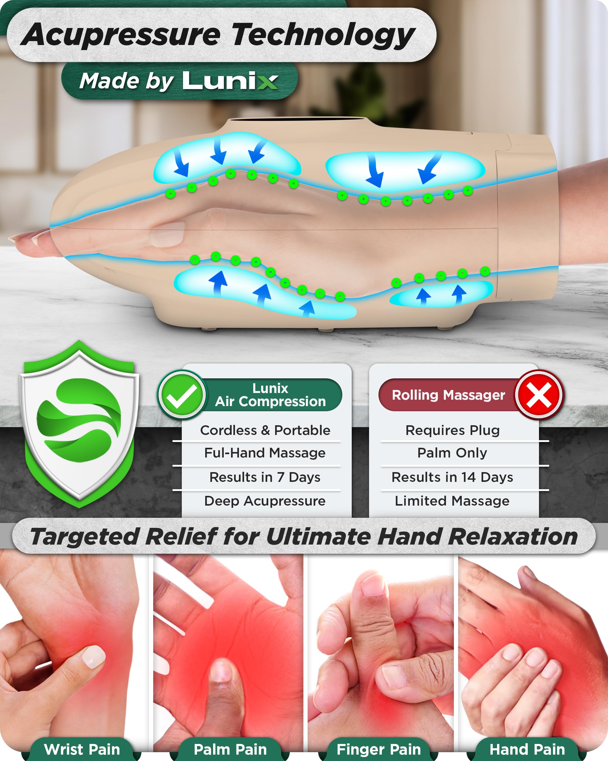 Lunix LX7 Hand Massager – LCD Touchscreen, Heated Air, Cordless
