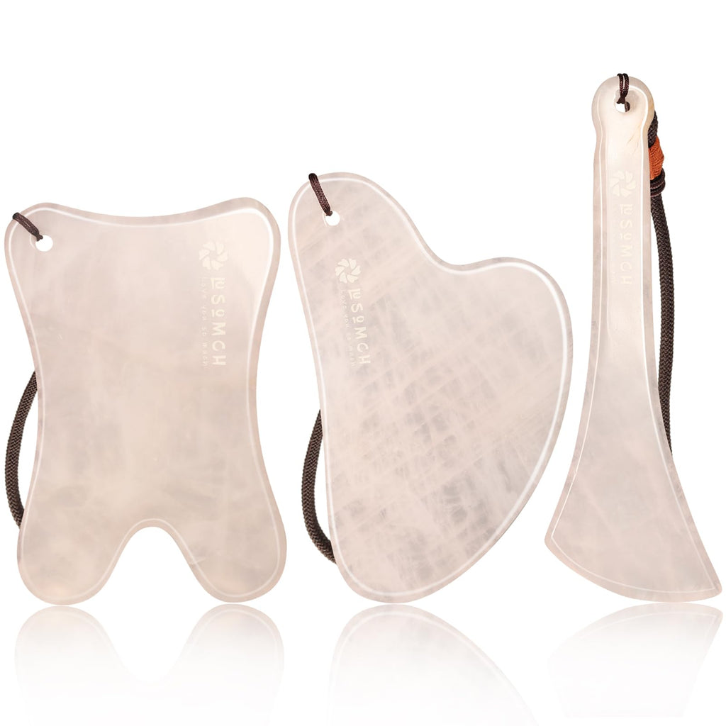 Lusomch Gua Sha Tools – 3Pcs Pink Jade Set for Face & Body