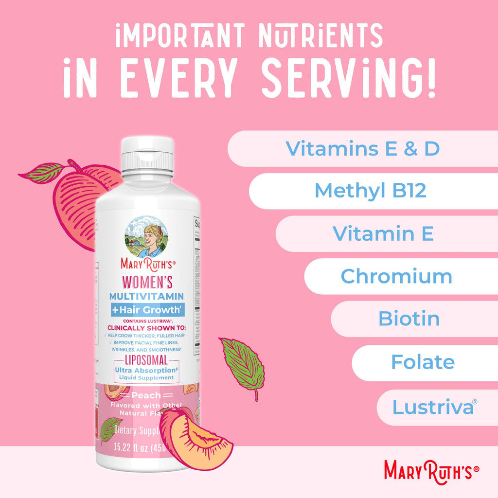 MaryRuth Organics Lustriva Hair Growth Liposomal Multivitamin | Biotin 10000 mcg