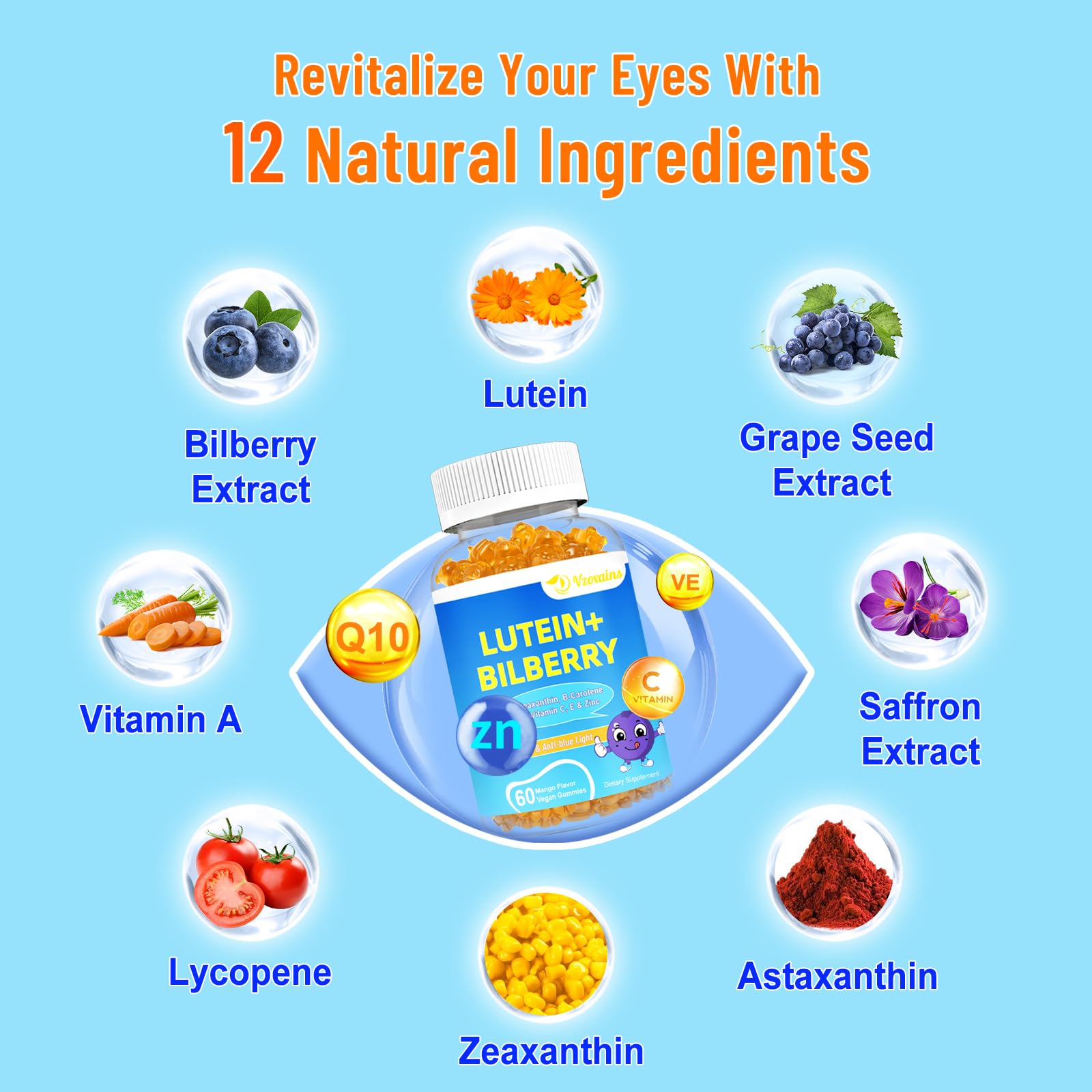 20mg Lutein & Zeaxanthin Gummies – Sugar Free Eye Health Supplement for Adults & Kids