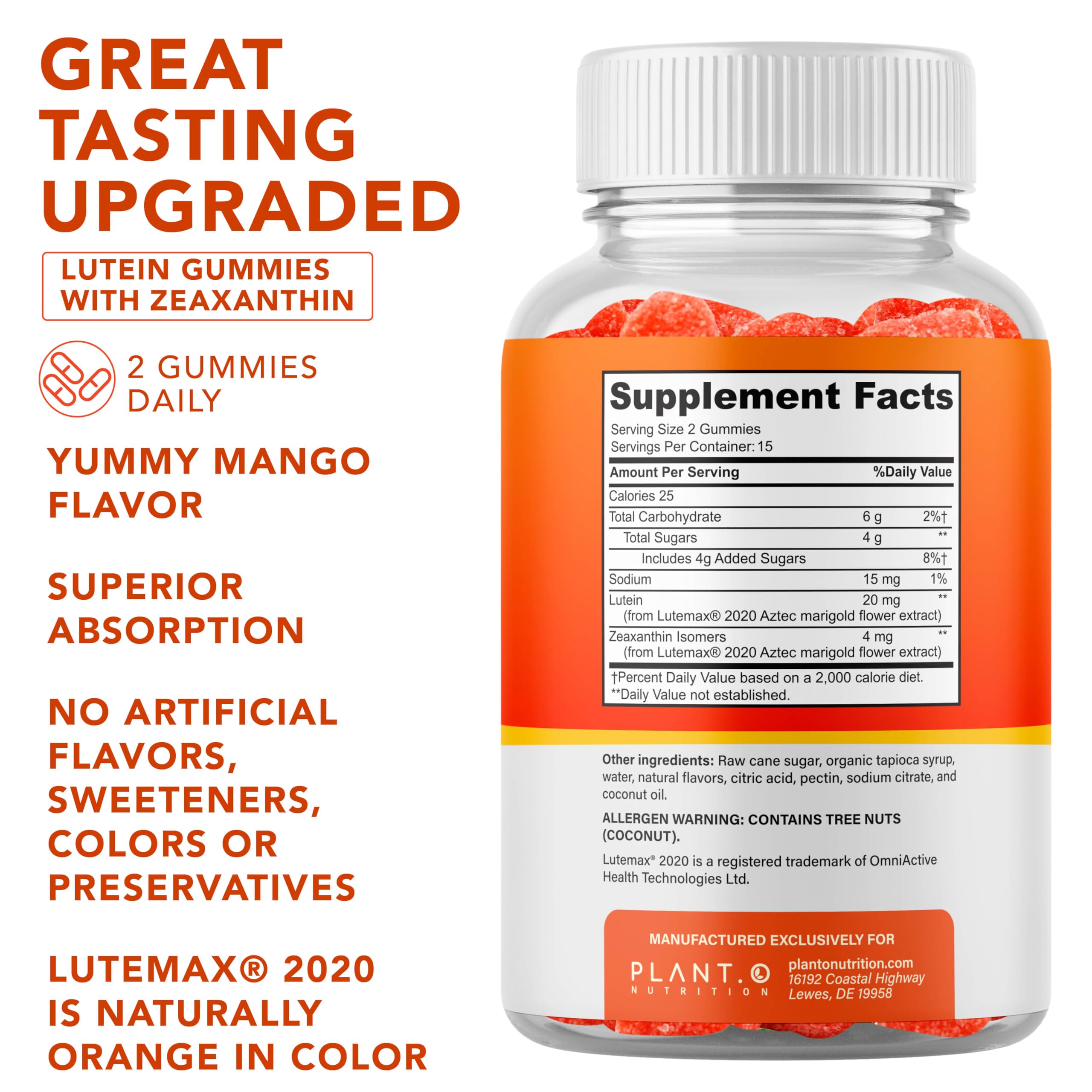 Lutein & Zeaxanthin Gummies – 20mg Lutein + 4mg Zeaxanthin | Vegan Eye Health Vitamins for Vision Clarity, Dry Eye Relief & Blue Light Support