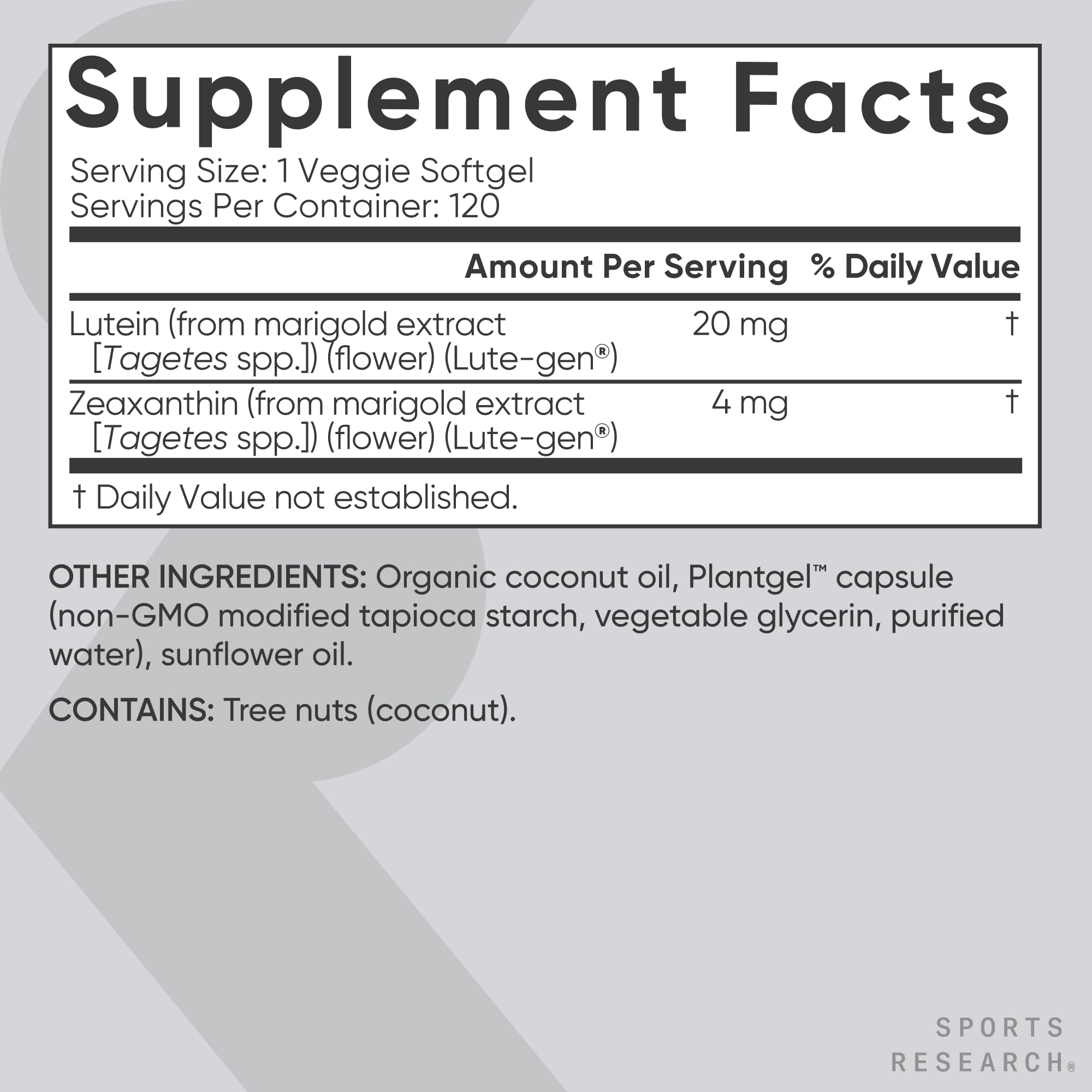 Sports Research Lutein & Zeaxanthin Capsules - Eye Health Support, 120 Veggie Softgels, Vegan & Non-GMO