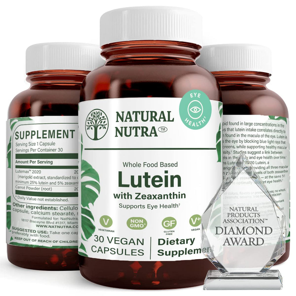 Natural Nutra Lutein & Zeaxanthin Supplement - Vision Health Support, 20 mg, 60 Capsules, Gluten Free & Soy Free