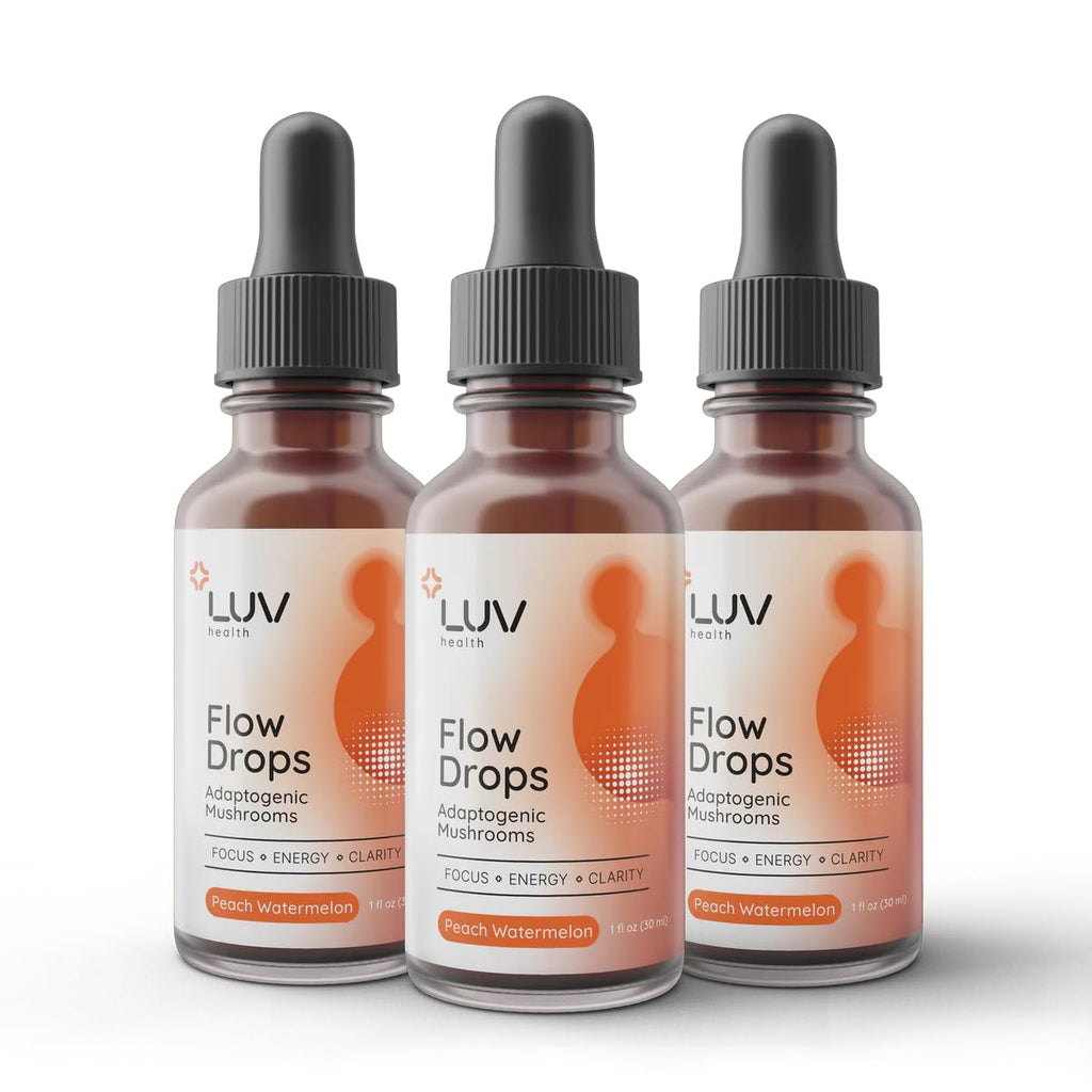 LUV health Flow Drops® – Energy & Focus with Adaptogenic Mushrooms | Vegan, Made in USA | 90 Servings