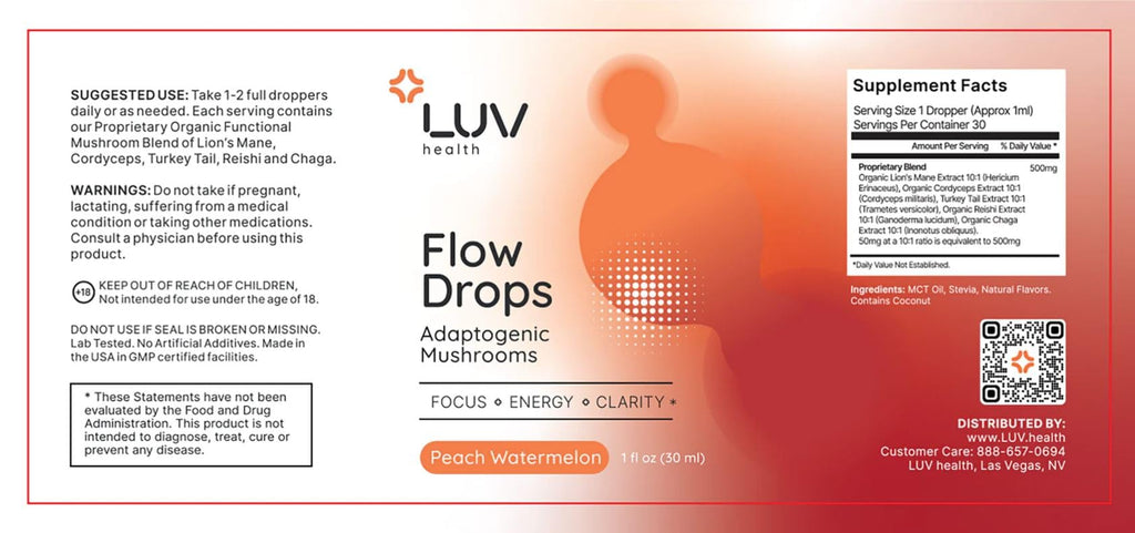 LUV health Flow Drops – Energy, Focus & Immune Support (Vegan, Made in USA)