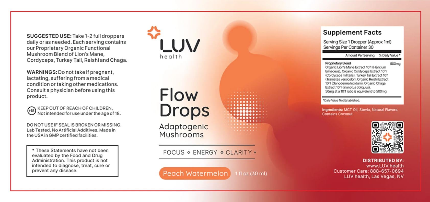 LUV health Flow Drops – Energy, Focus & Immune Support (Vegan, Made in USA)