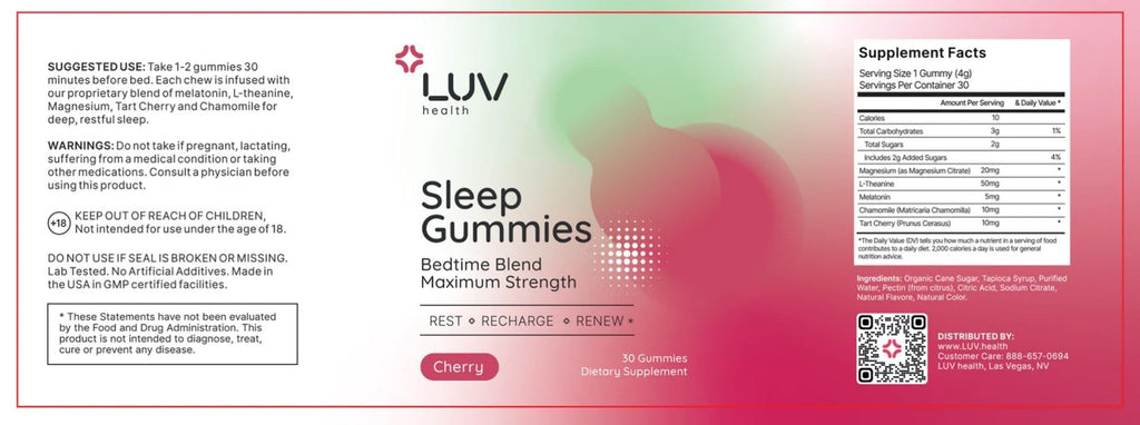 LUV health Sleep Gummies – Natural Sleep Aid with Magnesium, L-Theanine, Melatonin (30 count)