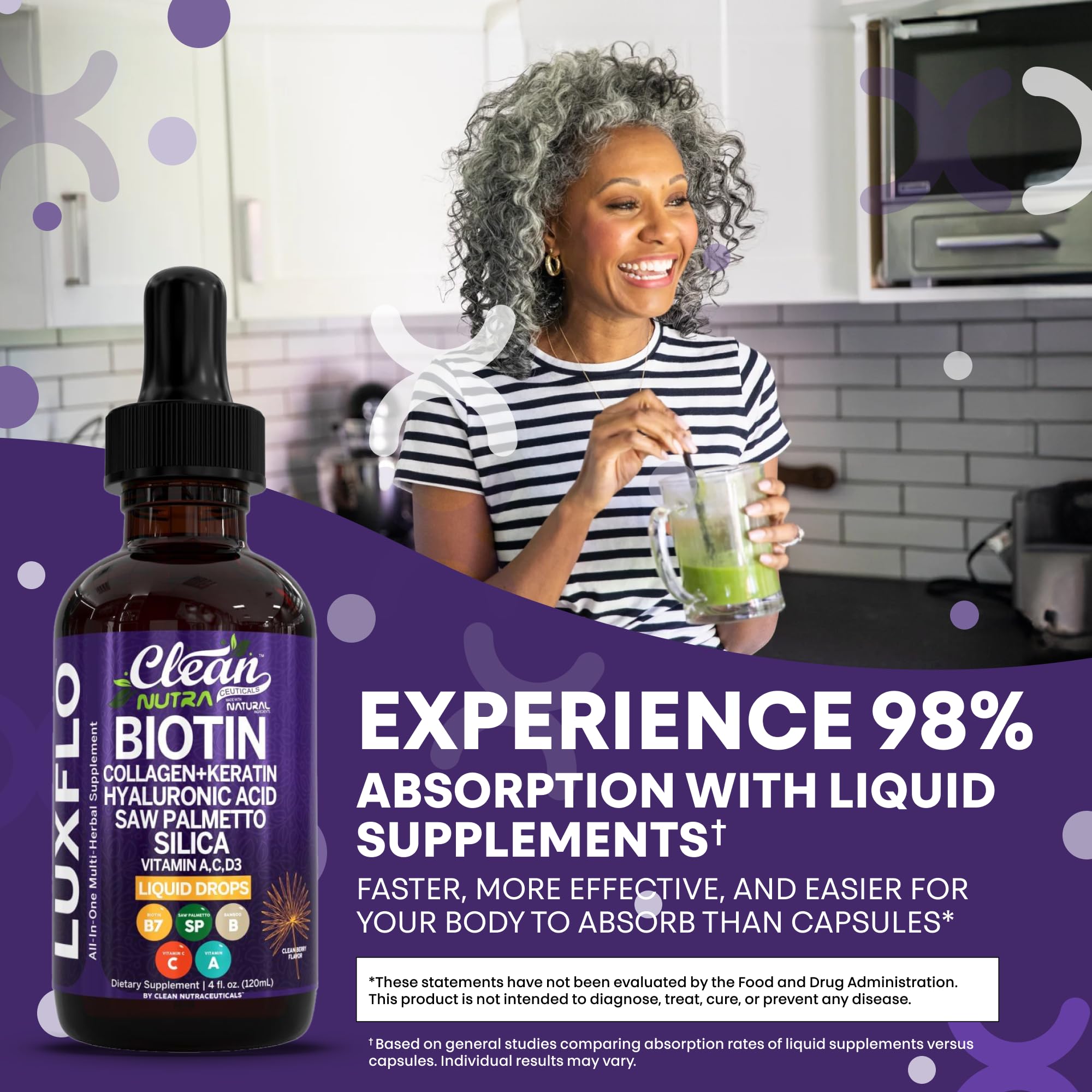 LuxGlo by Clean Nutra – Biotin Liquid Drops for Hair, Skin & Nails (Collagen, Keratin, Hyaluronic Acid) – 2 Pack