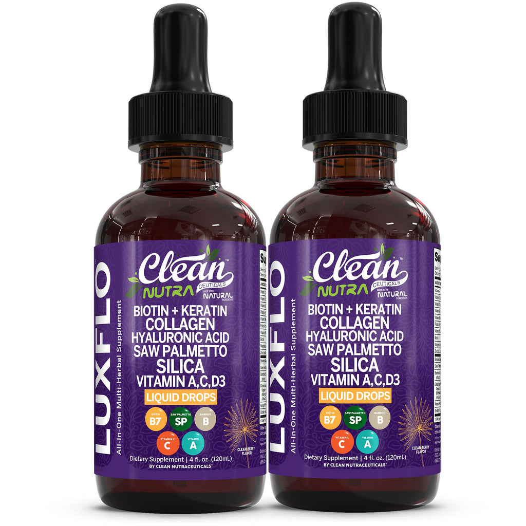 LuxGlo by Clean Nutra – Biotin Liquid Drops for Hair, Skin & Nails (Collagen, Keratin, Hyaluronic Acid) – 2 Pack