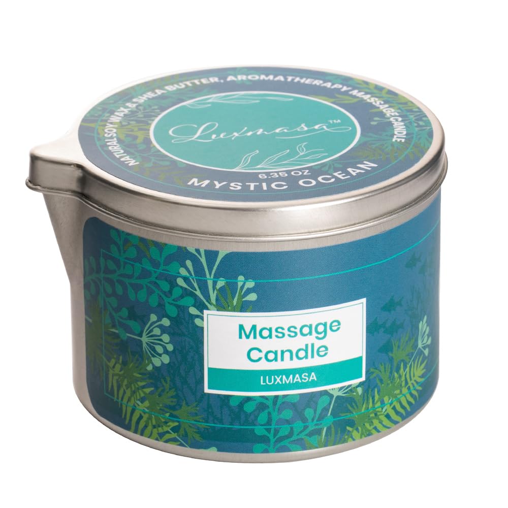 LUXMASA Soy Wax Massage Oil Candle for Couples – Mystic Ocean Scent – 6.35 oz