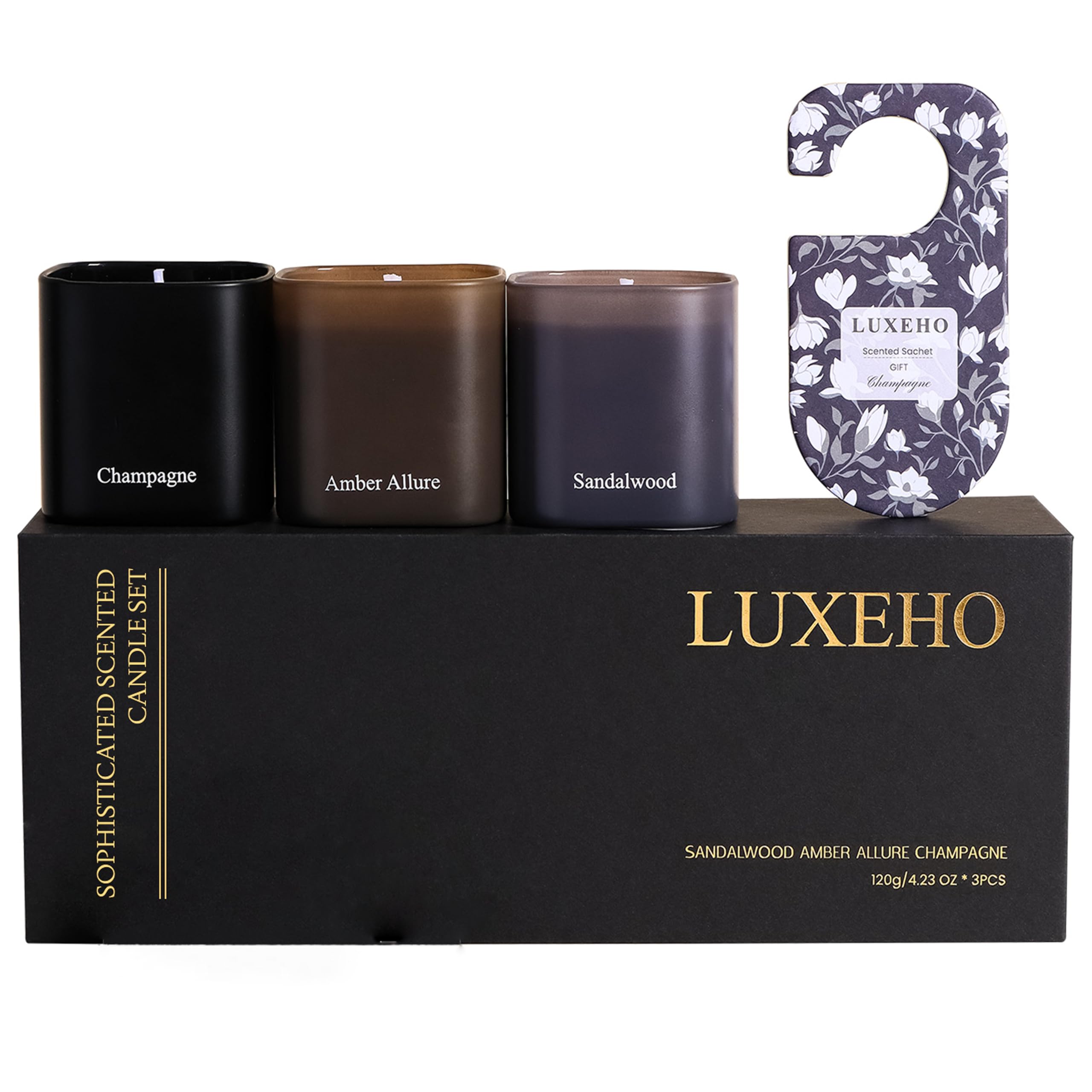 Luxury Scented Candle Gift Set 3-Pack | Champagne, Sandalwood & Amber | Clean Soy Wax