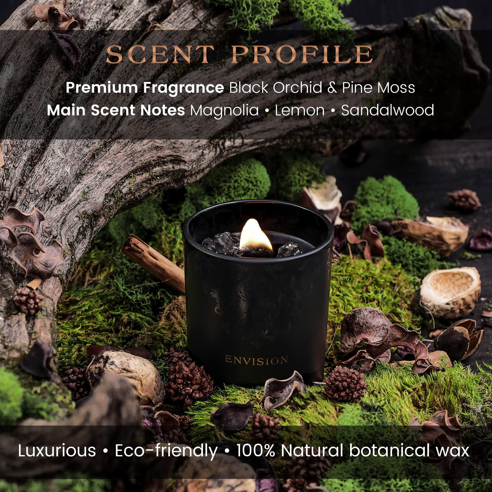 Black Orchid & Pine Moss Crystal Candle – Luxury Manifestation with Quartz Crystals (7.4oz)