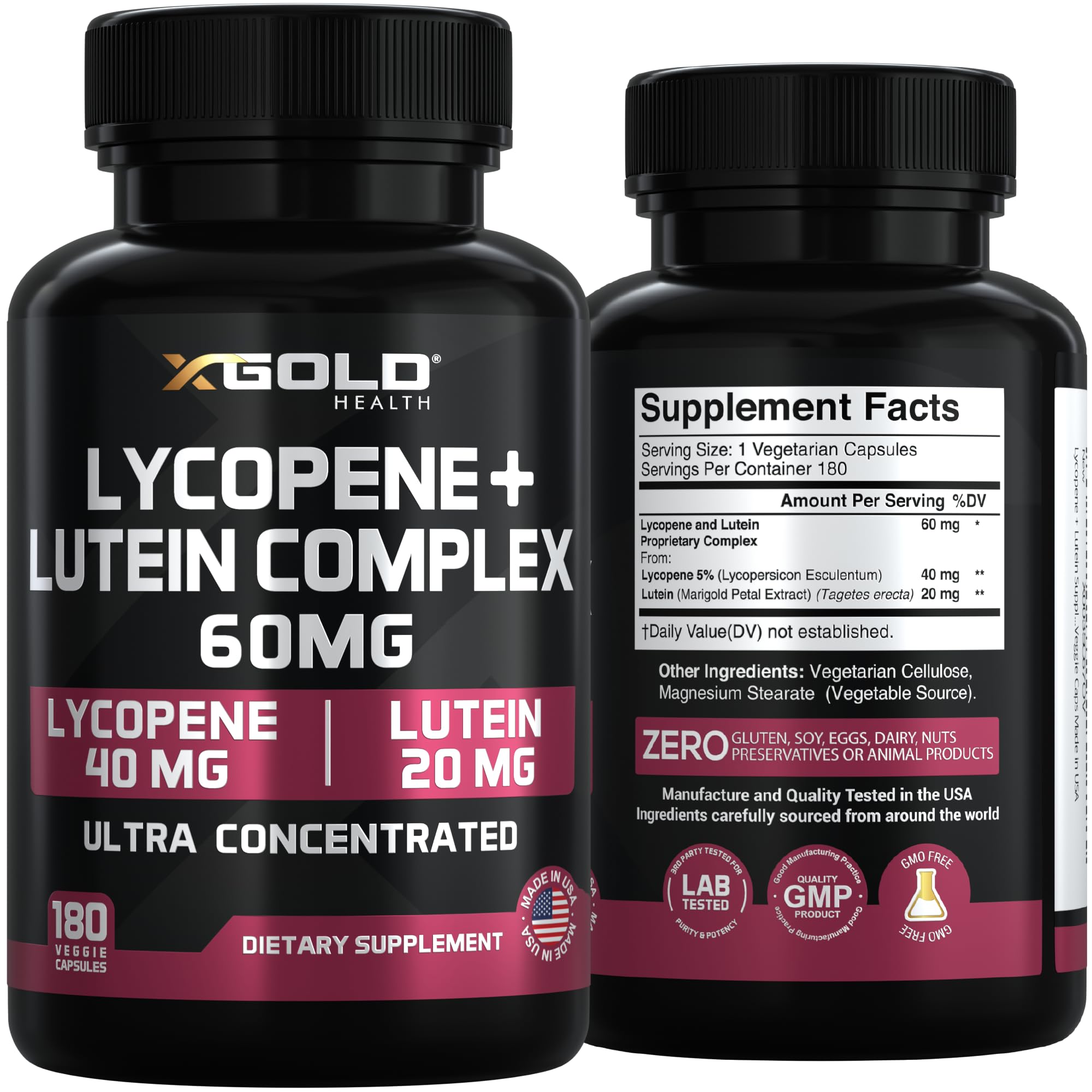 Lycopene + Lutein 60mg for Eye Health | Vision Support | Made in USA
