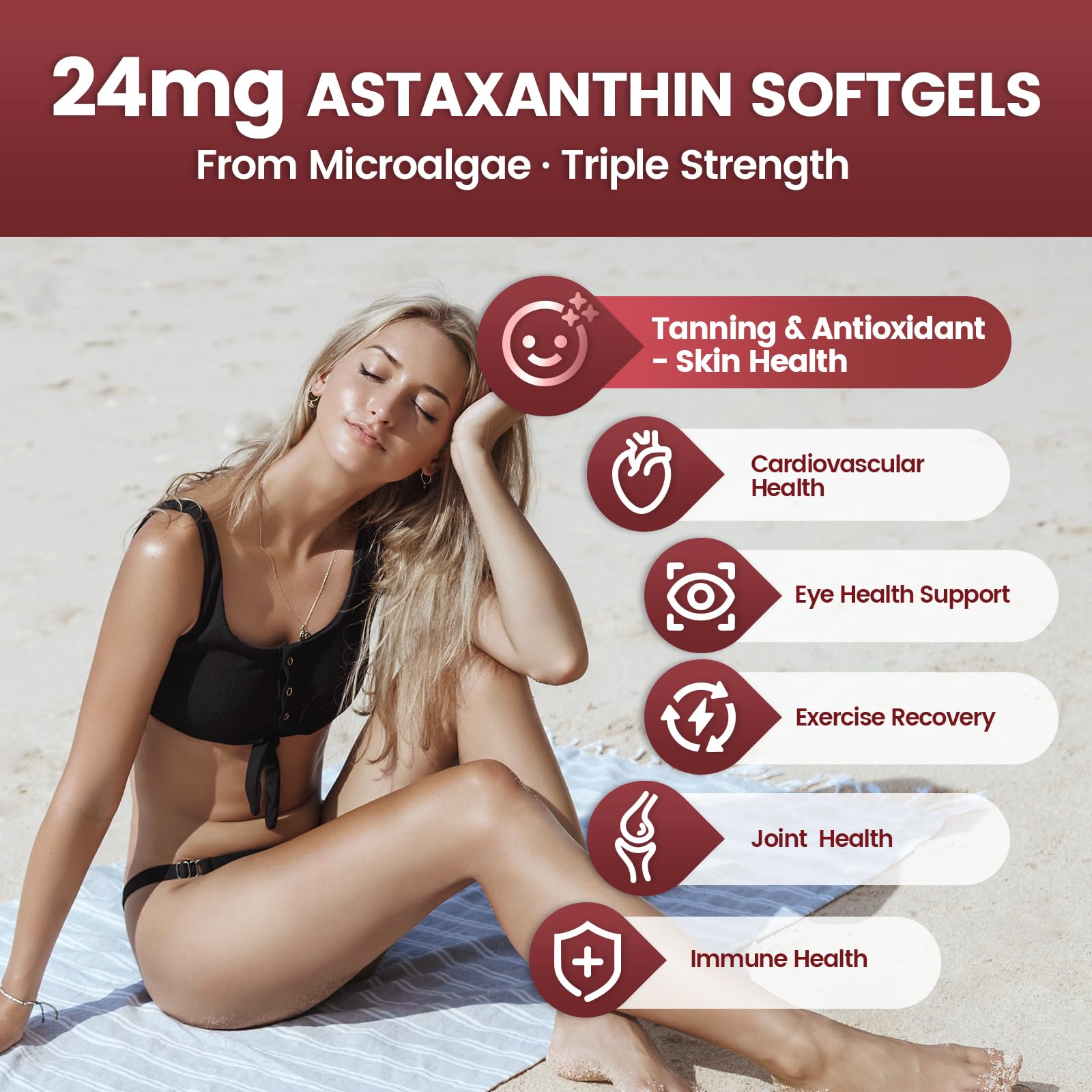 10 in 1 Astaxanthin Supplements 24mg – 4 Month Supply from Haematococcus Pluvialis