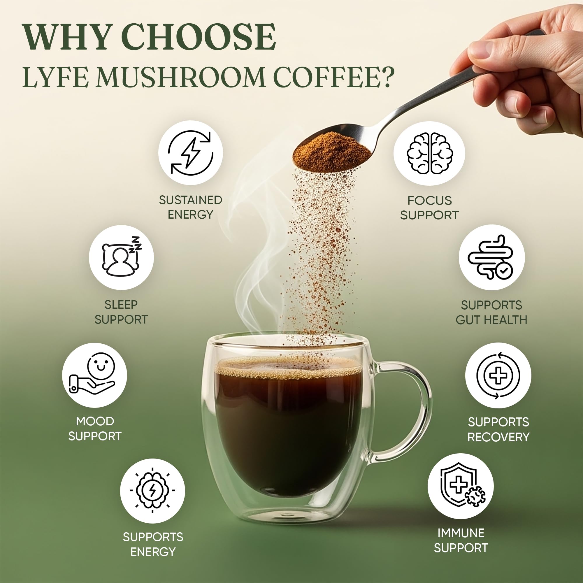 LYFE Organic Instant Mushroom Coffee – 40 Servings | Lion's Mane, Chaga, Cordyceps & Turkey Tail