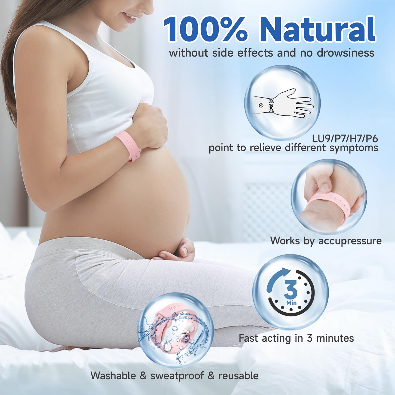 LYJEE Motion Sickness Bands – Adjustable Acupressure Nausea Wristbands for Pregnancy & Travel