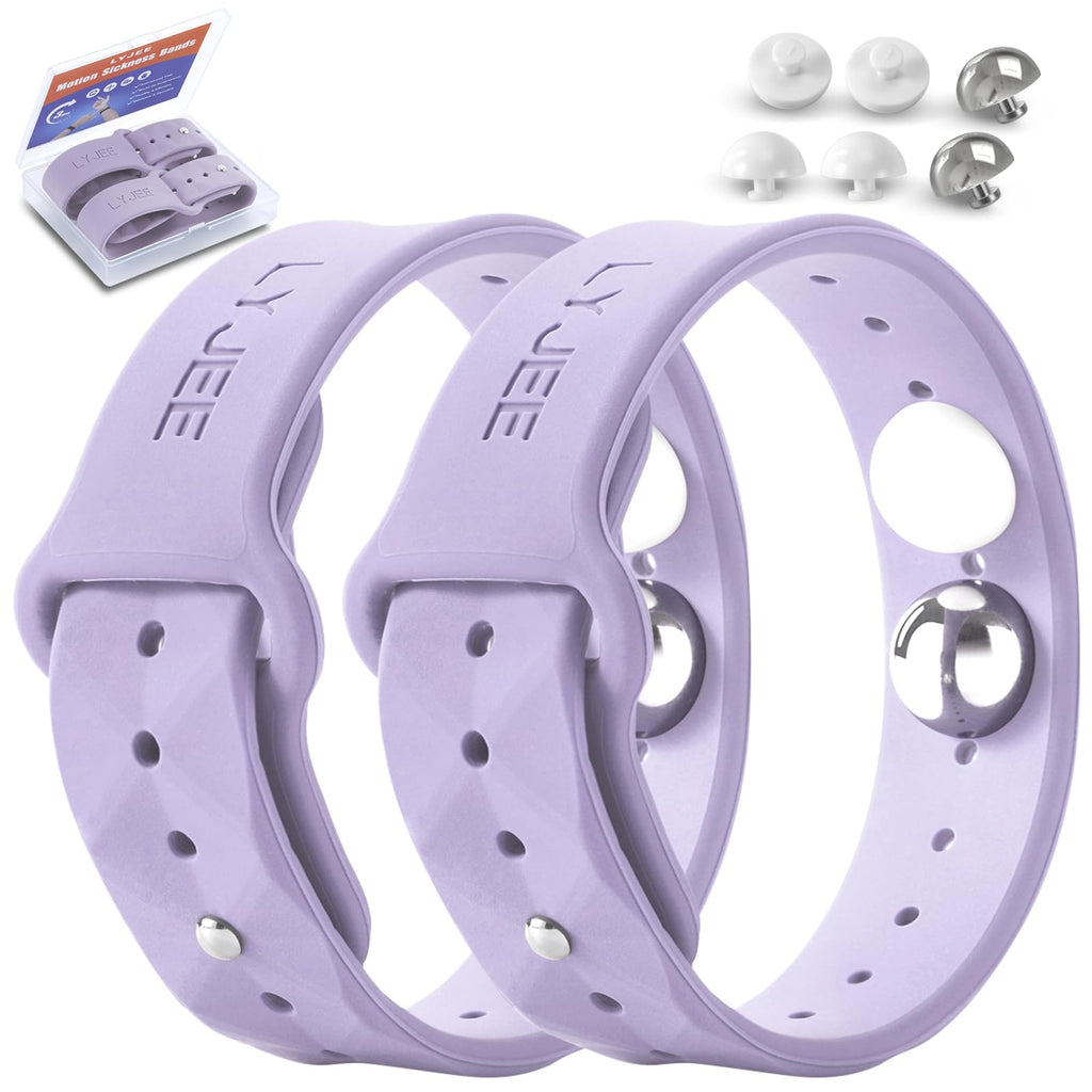 LYJEE Motion Sickness Bands - Lilac Wristbands for Nausea Relief (Adults & Kids) | Seasickness & Travel Comfort