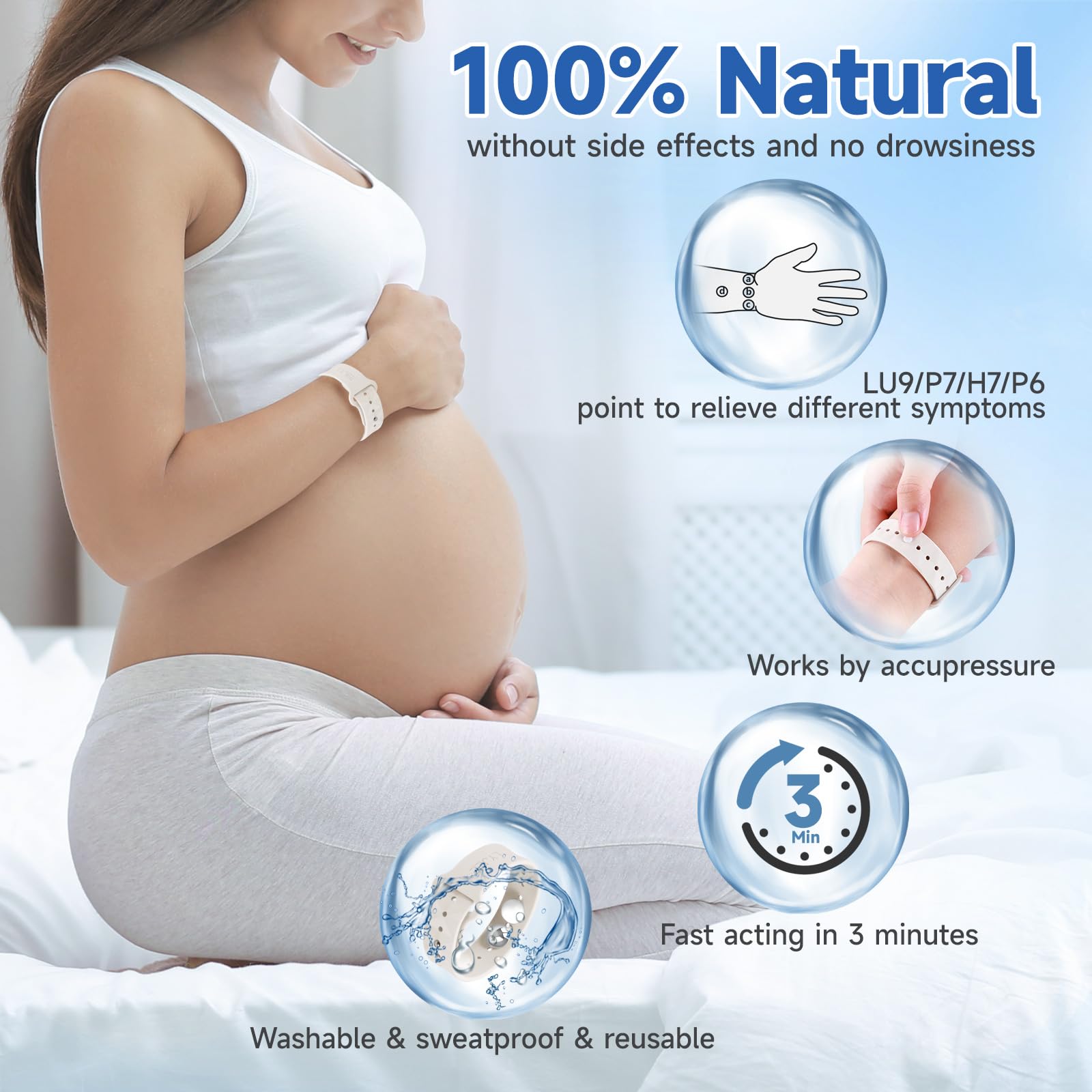 LYJEE Motion Sickness Bands – Fast Nausea Relief for Adults, Kids & Pregnancy (White)