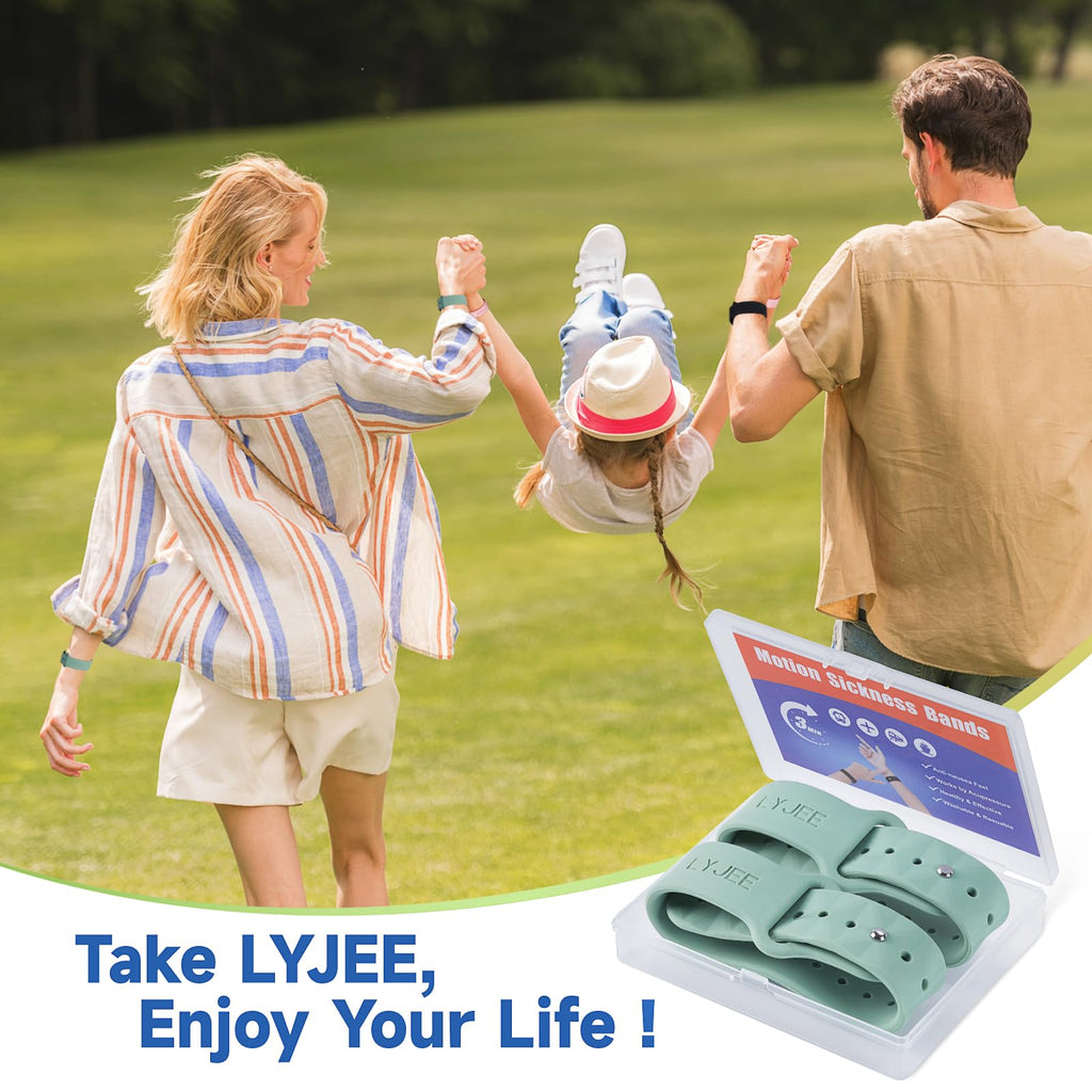 LYJEE Motion Sickness Bands – Non-Drug Nausea Relief Wristbands (Green) for Adults & Kids