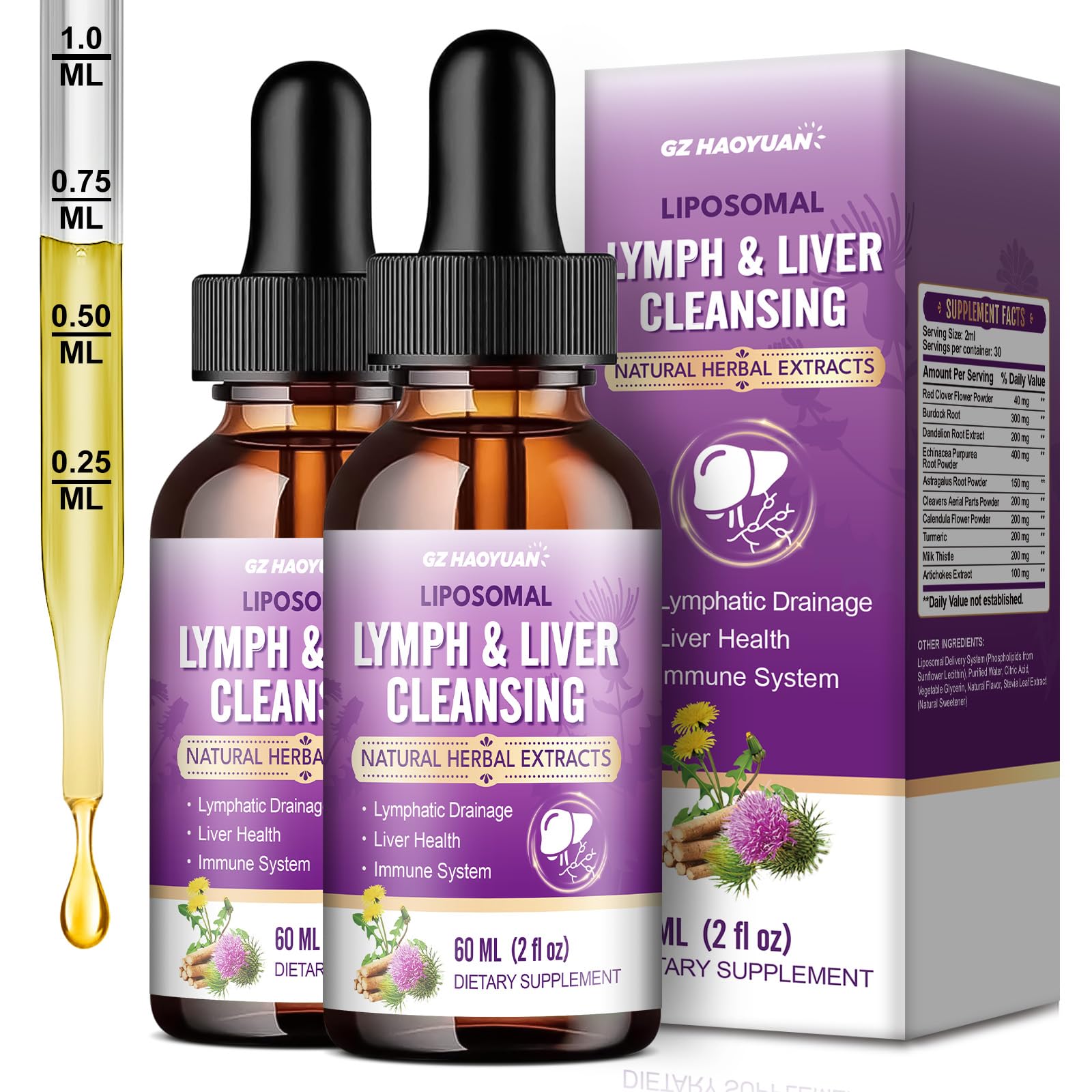 Lymphatic Drainage & Liver Cleanse Drops – Liposomal Milk Thistle, Echinacea, Artichoke, Dandelion, Turmeric (Lymph-Liver) 4 Fl Oz