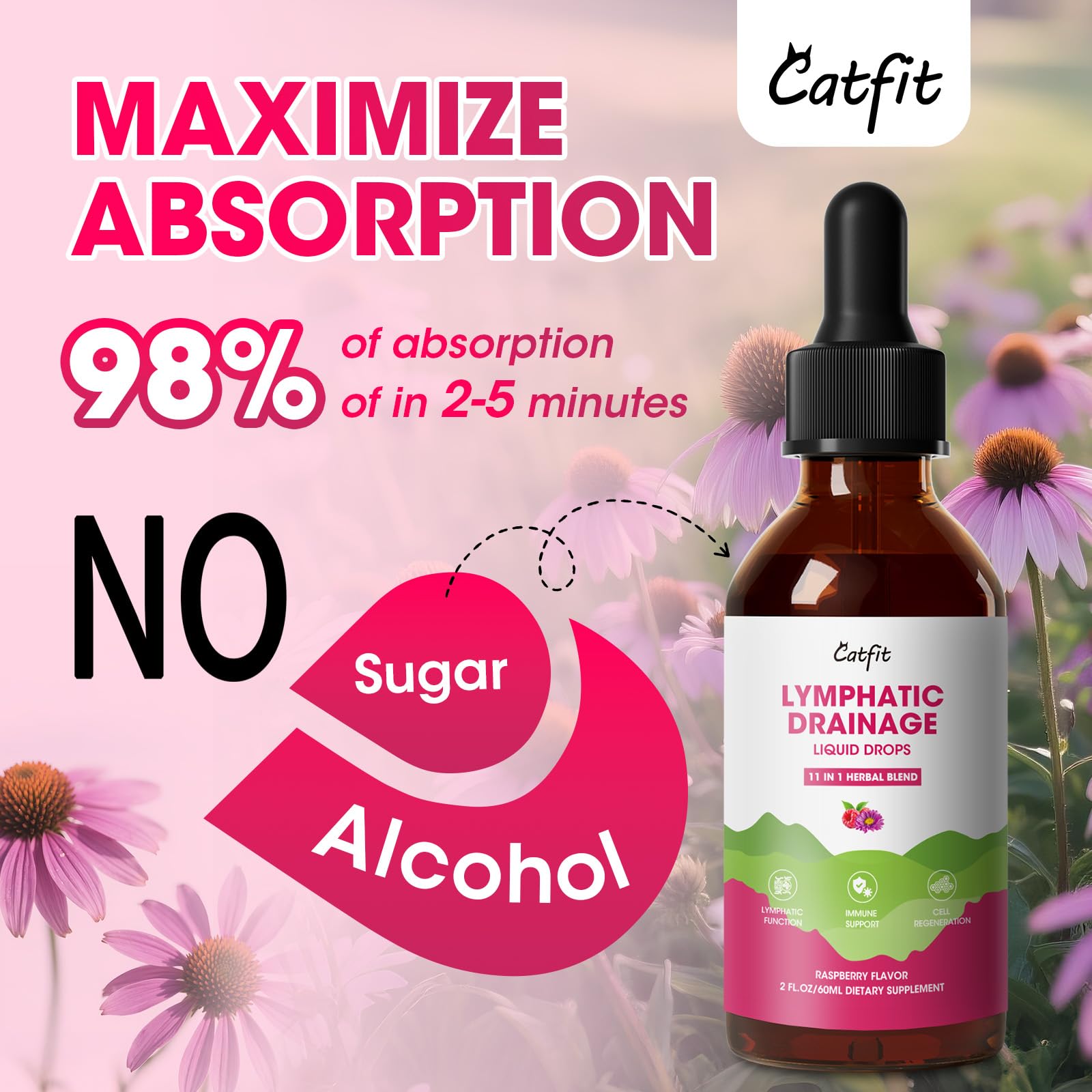 Catfit Lymphatic Drainage Drops – Immune & Lymphatic Support, Detox & Liver Health (4 Fl Oz)
