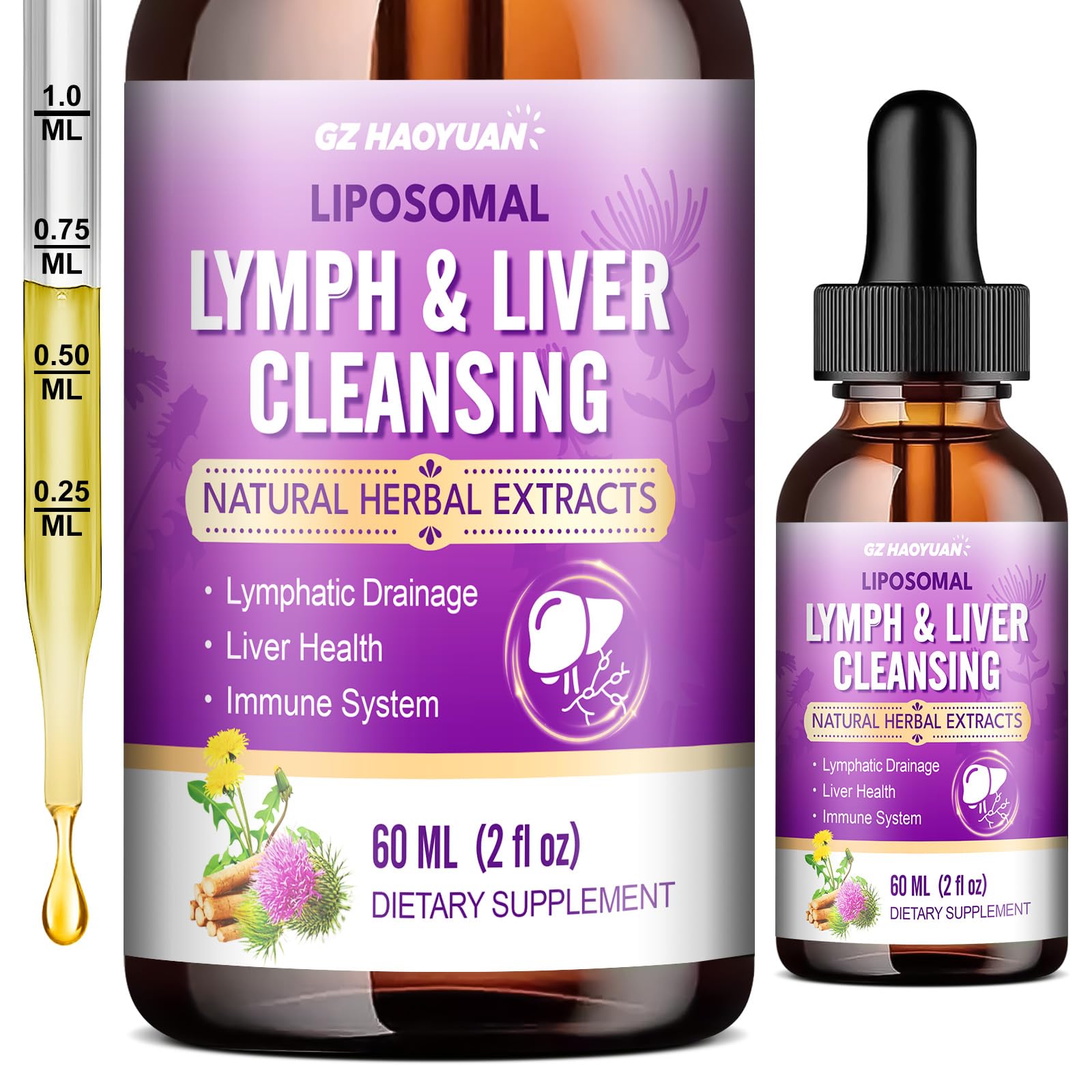 Lymphatic Drainage & Liver Cleanse Drops | Liposomal Milk Thistle, Artichoke, Turmeric | Vegan 2 Fl Oz