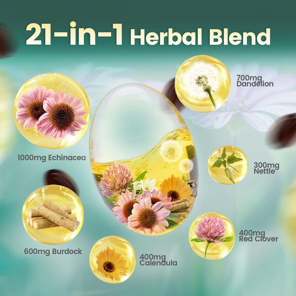 Lymphatic Drainage Supplements | 240 Softgels, 4275 mg, 21-in-1 Herbal Blend