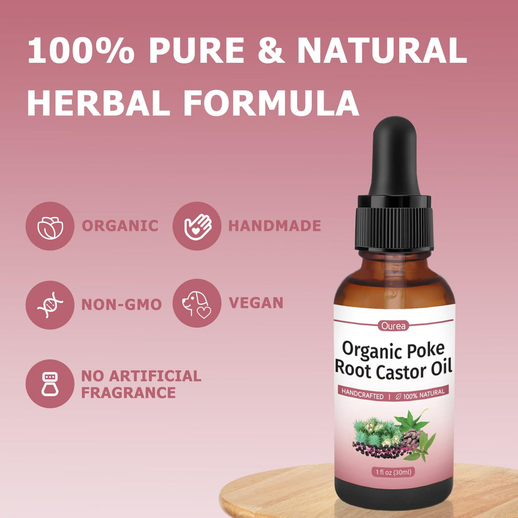 Poke Root & Castor Oil – 1 fl oz | Natural Lymphatic Support Massage Oil for Cysts, Fibroids, Breast Swelling & Joints