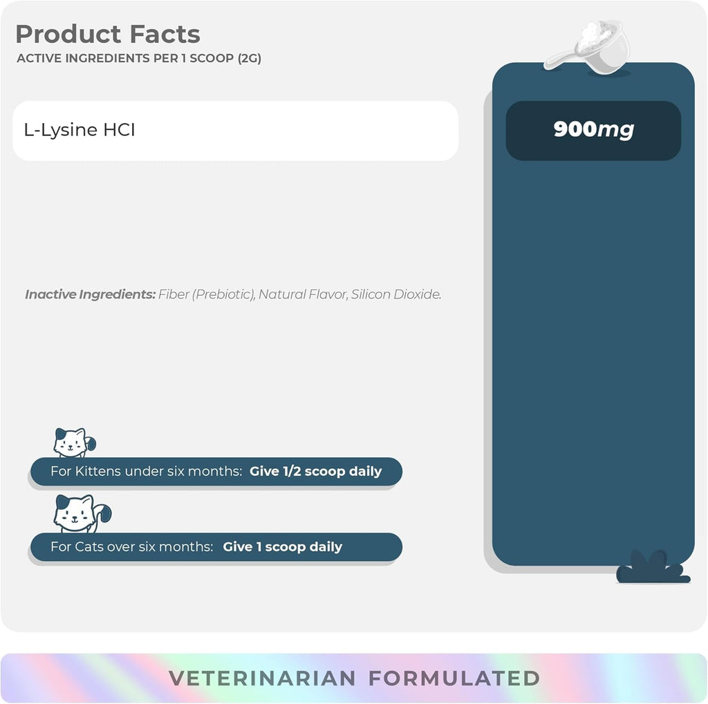 L-Lysine for Cats 900mg per Scoop – Immune, Eye & Respiratory Support