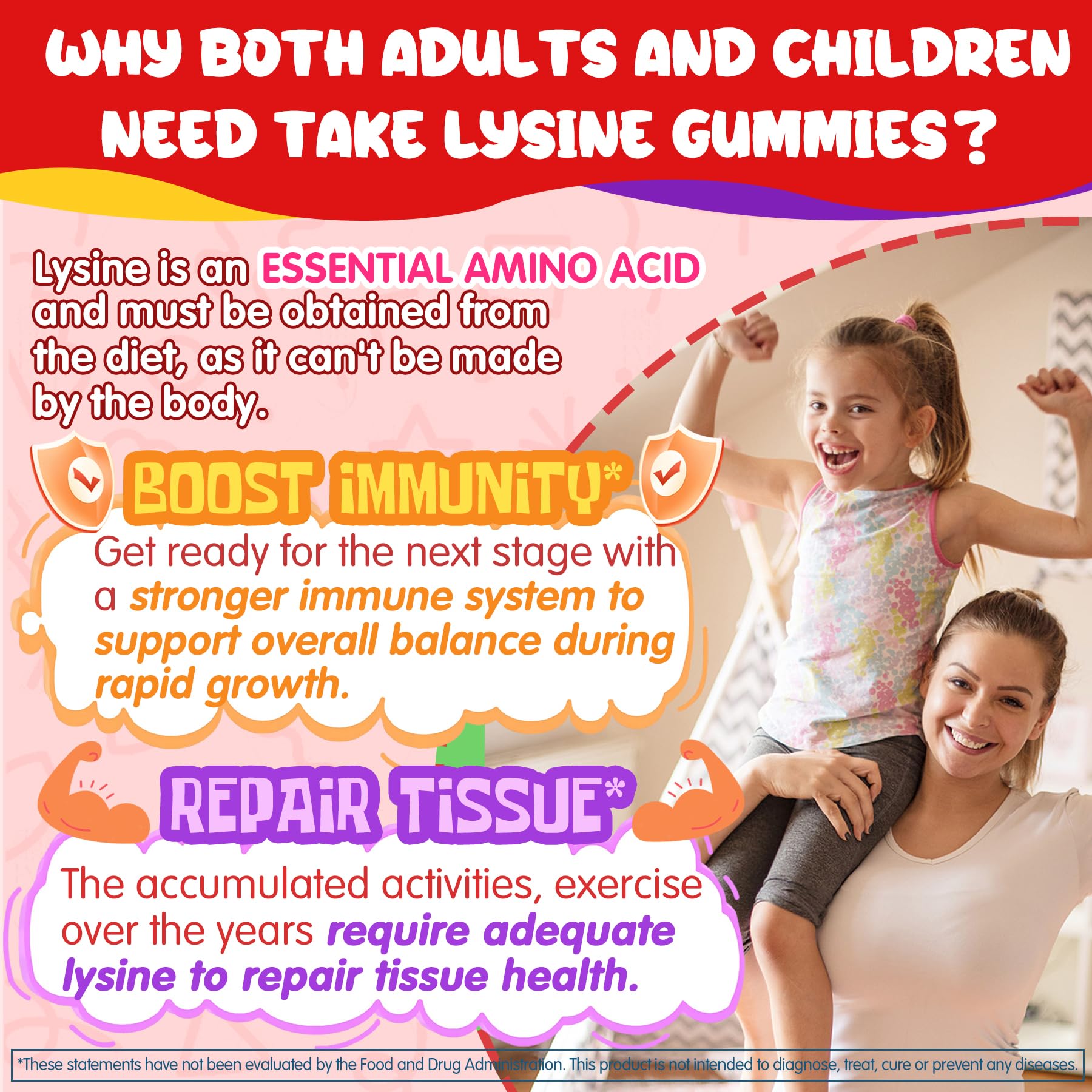 L-Lysine Gummies 500/1000mg with Algae Omega-3, B2, D3, K2, C – Sugar Free for Kids 9+, Teens & Adults