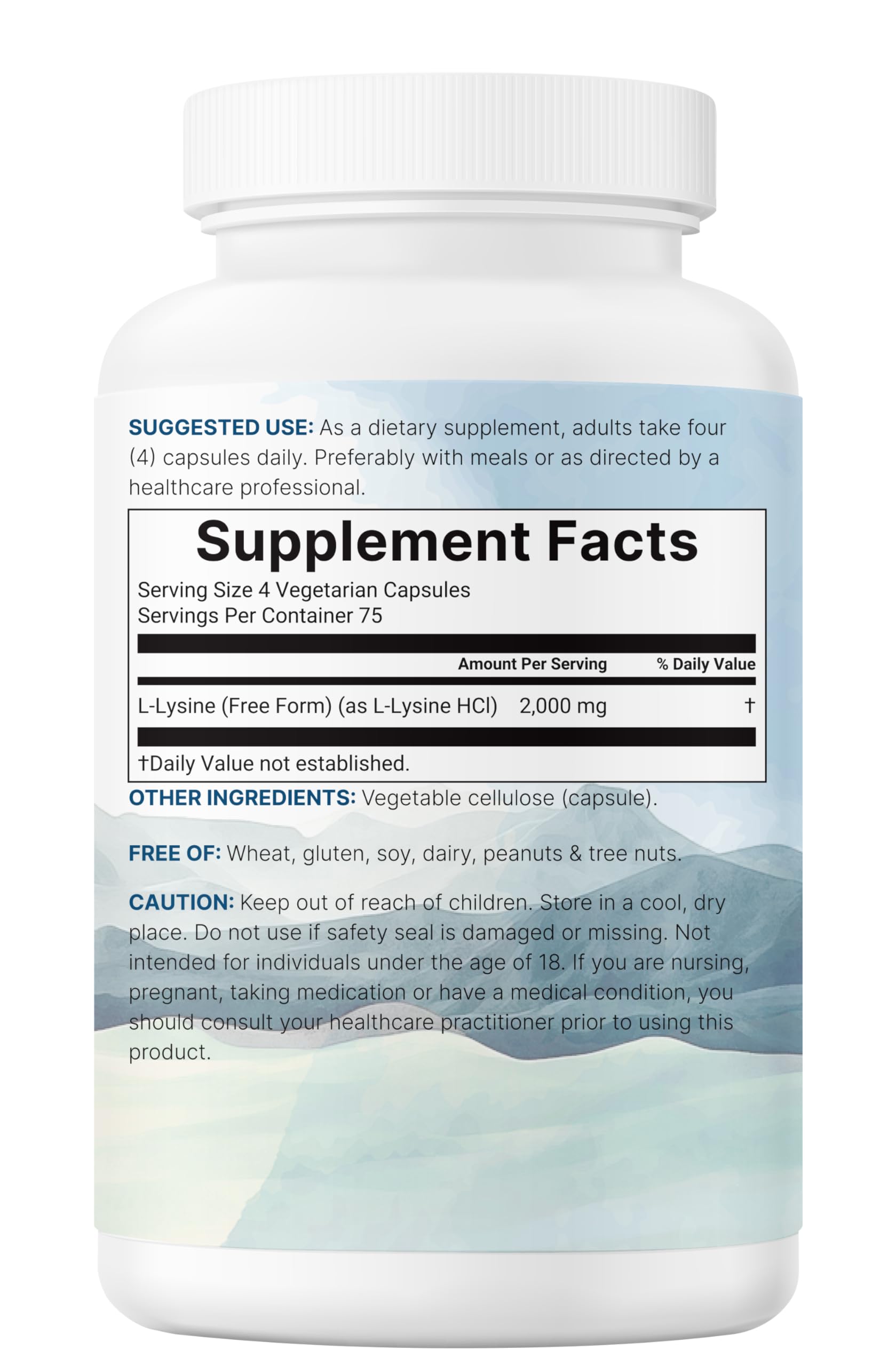 Pure L-Lysine 2,000mg | 300 Veggie Capsules | Maximum Potency, Free Form | Immune, Collagen & Lip Health