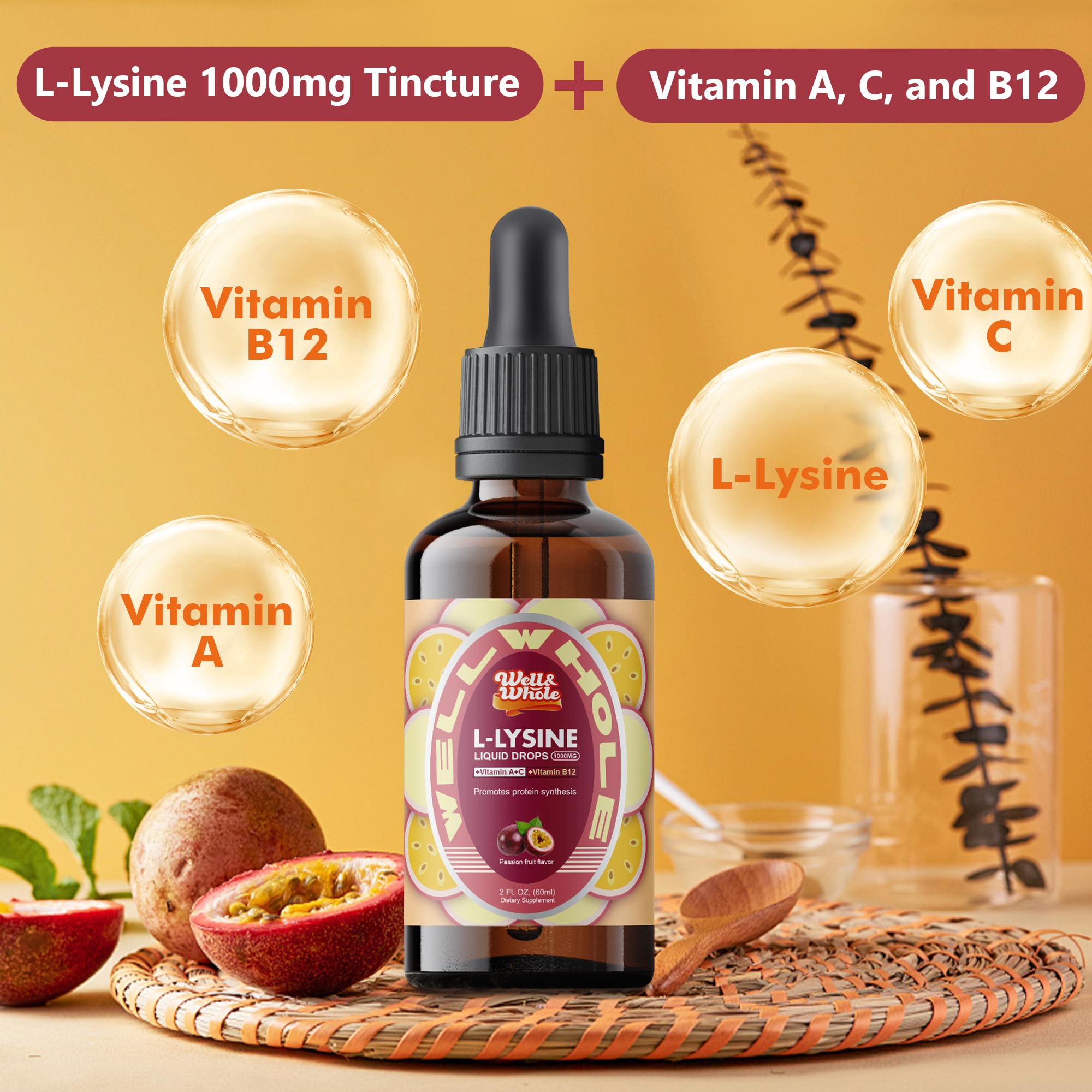 L-Lysine Liquid Drops 1000mg – Immune Support, Skin & Lips Health | Vegan, Non-GMO, 2 Oz