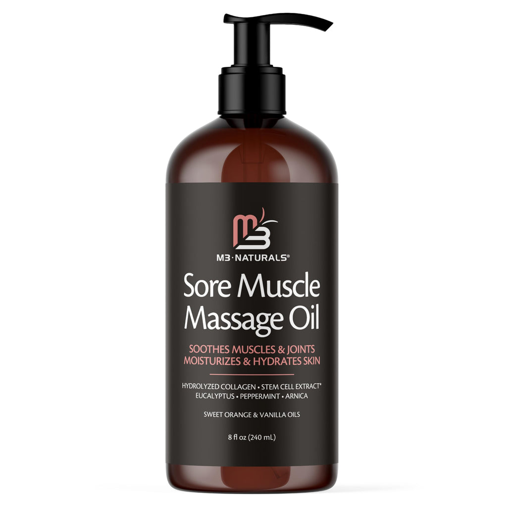 Arnica Sore Muscle Massage Oil with Collagen, Stem Cells & Menthol – Anti-Cellulite, Full-Body, 8 oz | M3 Naturals
