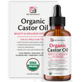 100% Pure Organic Castor Oil for Hair, Lash and Eyebrow Growth, Lymphatic Drainage and Skin Hydration | Hexane-Free, Cold Pressed, Unrefined in a 4 fl oz Glass Bottle with Dropper
