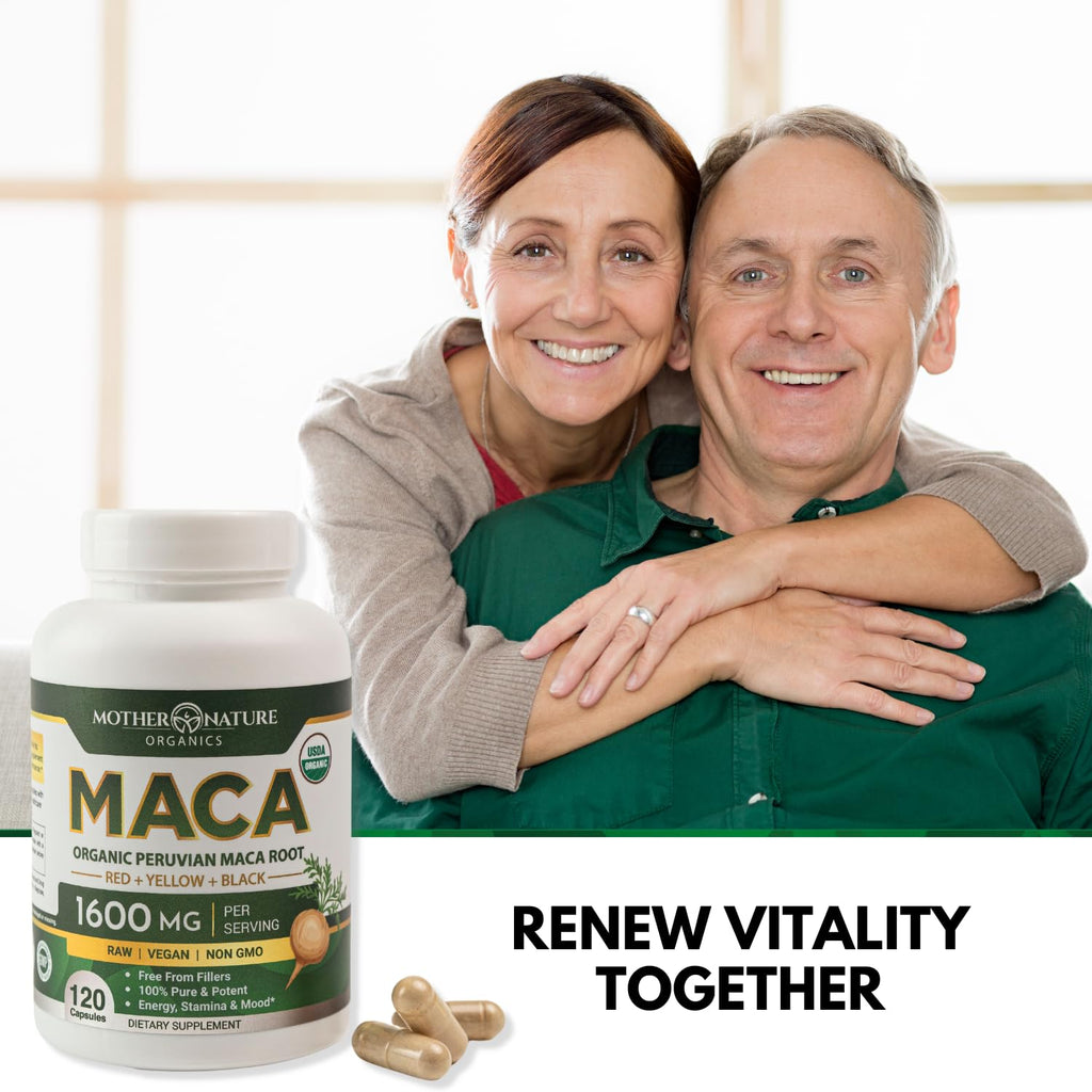 Mother Nature Organic Maca Root Capsules 1600mg – 120 Vegan, Peru Tri-Color Maca