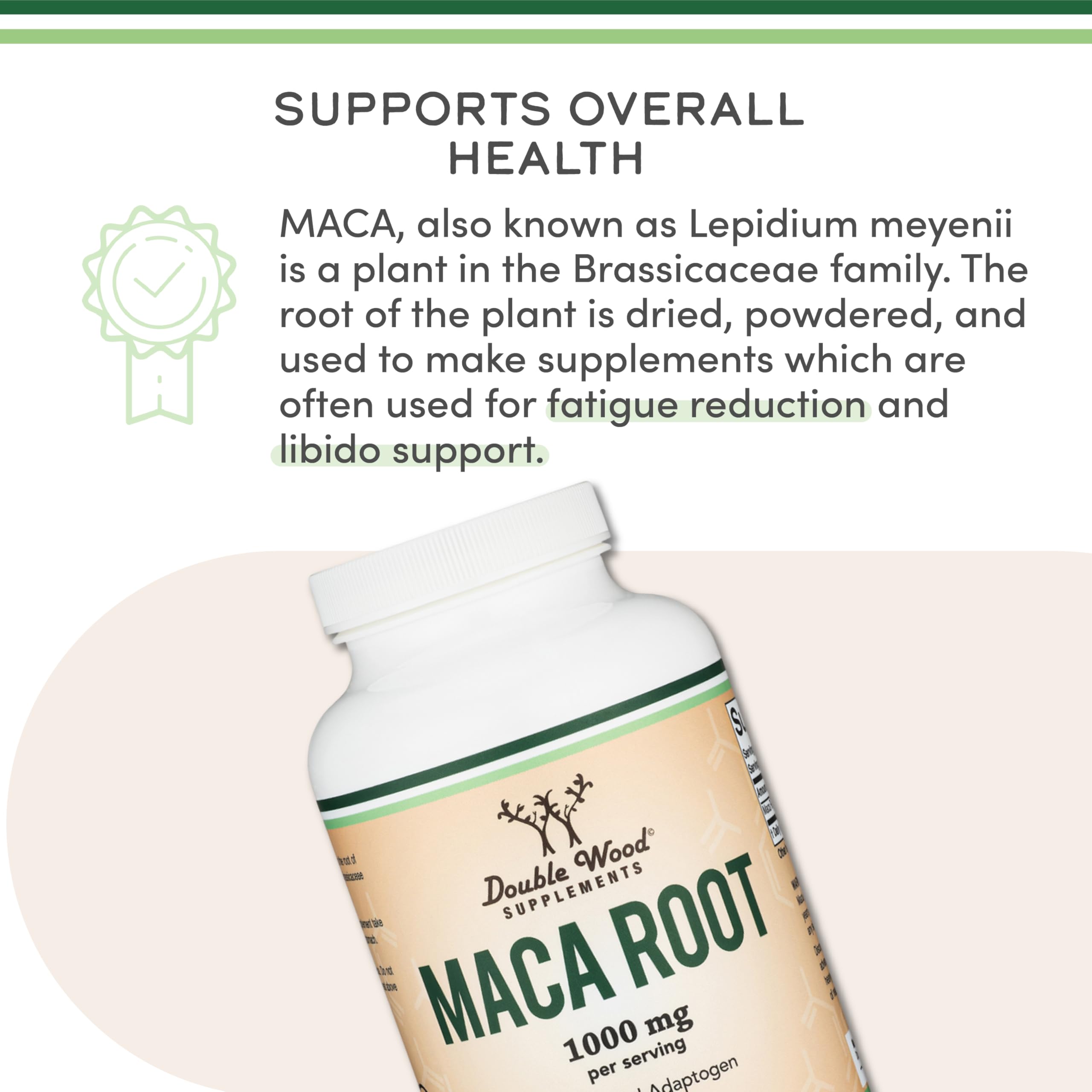 Maca Root Capsules for Women & Men – 300 Count, 1,000mg per Serving | Peru-grown Maca Powder | Double Wood