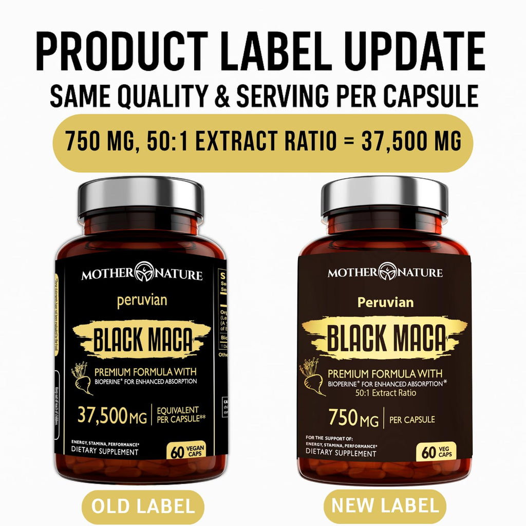 Black Maca Root 50:1 Extract 37,500mg – 60 Capsules | Organic Peruvian Maca