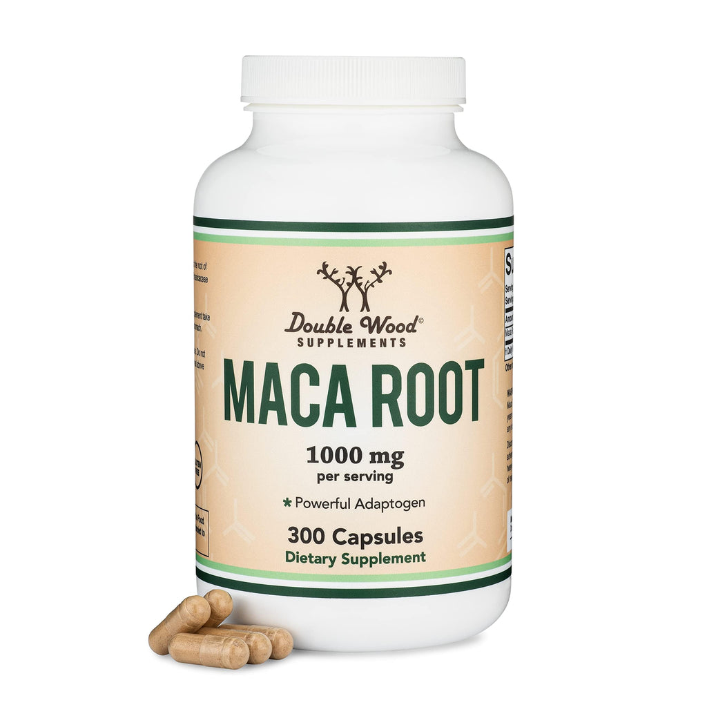 Maca Root Capsules for Women & Men – 300 Count, 1,000mg per Serving | Peru-grown Maca Powder | Double Wood