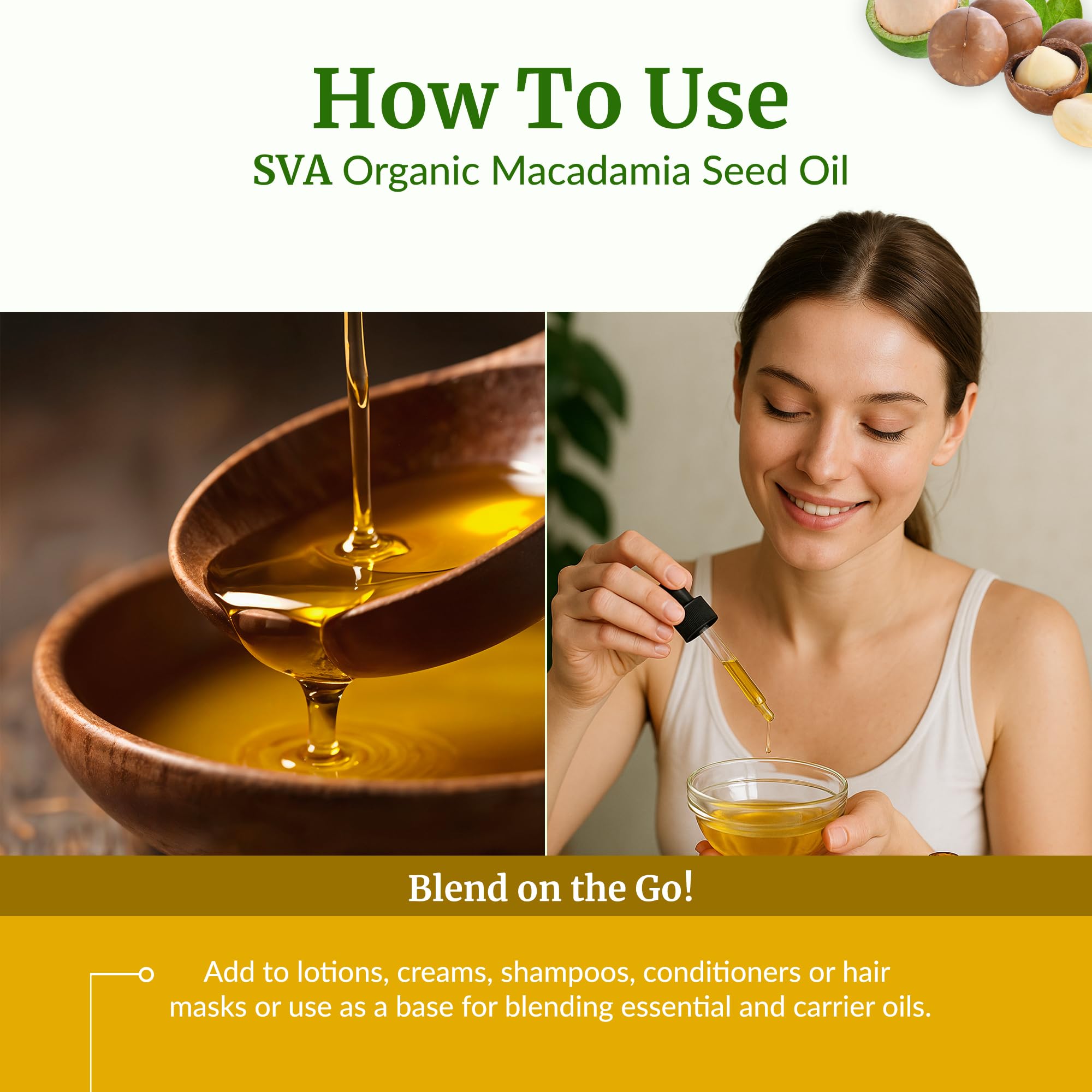 SVA Macadamia Seed Oil Organic - 4 Fl Oz Cold Pressed Carrier Oil