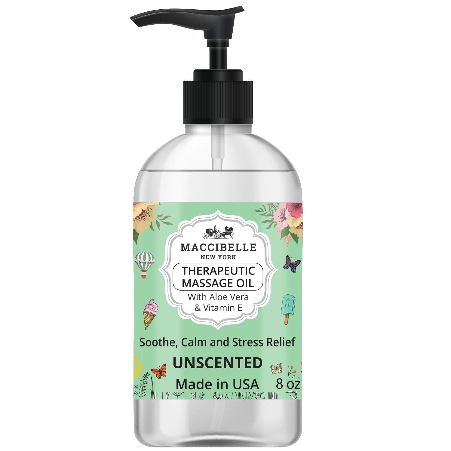 Maccibelle Unscented Massage Oil for Couples – Vitamin E, Aloe Vera, 8 oz (Fragrance Free)