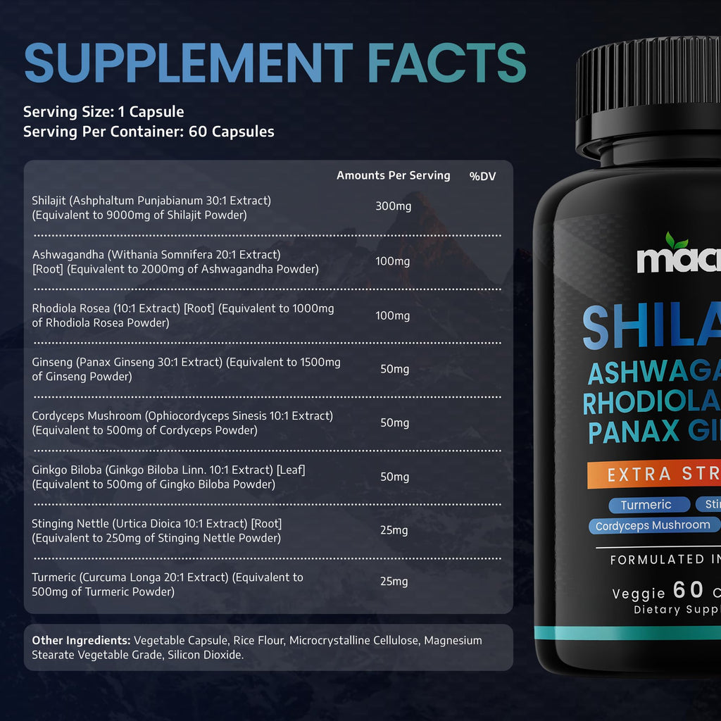 MACRO VITAL Shilajit 8-in-1 Supplement for Men & Women | 60 Veggie Capsules