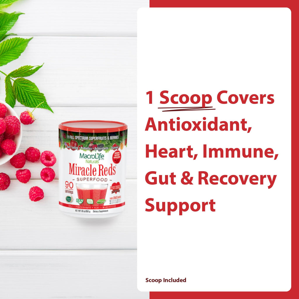 MacroLife Naturals Miracle Reds Superfood Powder – 19 Fruits, Probiotics & Antioxidants (30 oz)