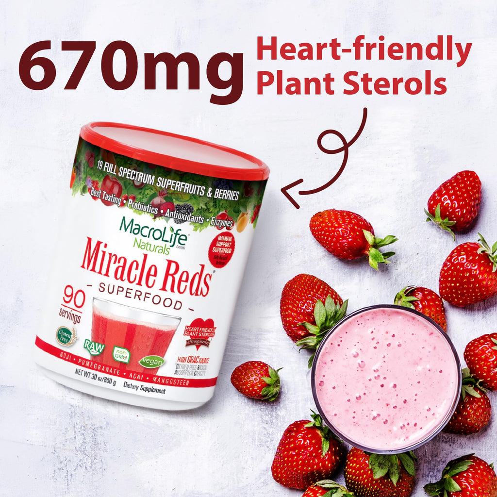 MacroLife Naturals Miracle Reds Superfood Powder – 19 Fruits, Probiotics & Antioxidants (30 oz)