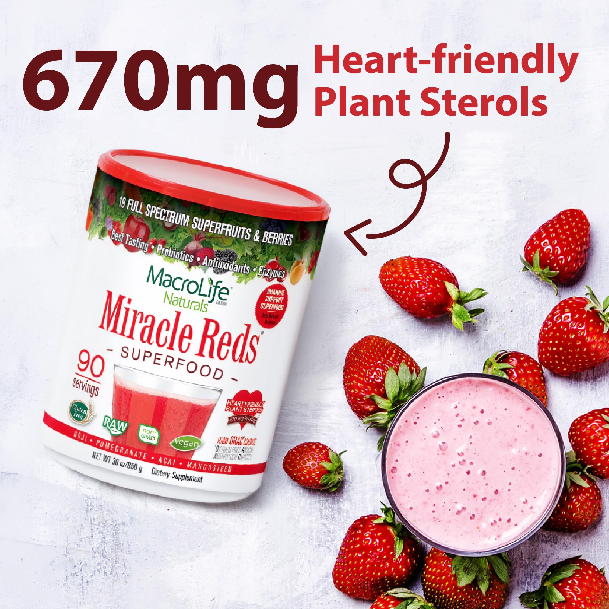 MacroLife Naturals Miracle Reds Superfood Powder – 19 Fruits, Probiotics & Antioxidants (30 oz)