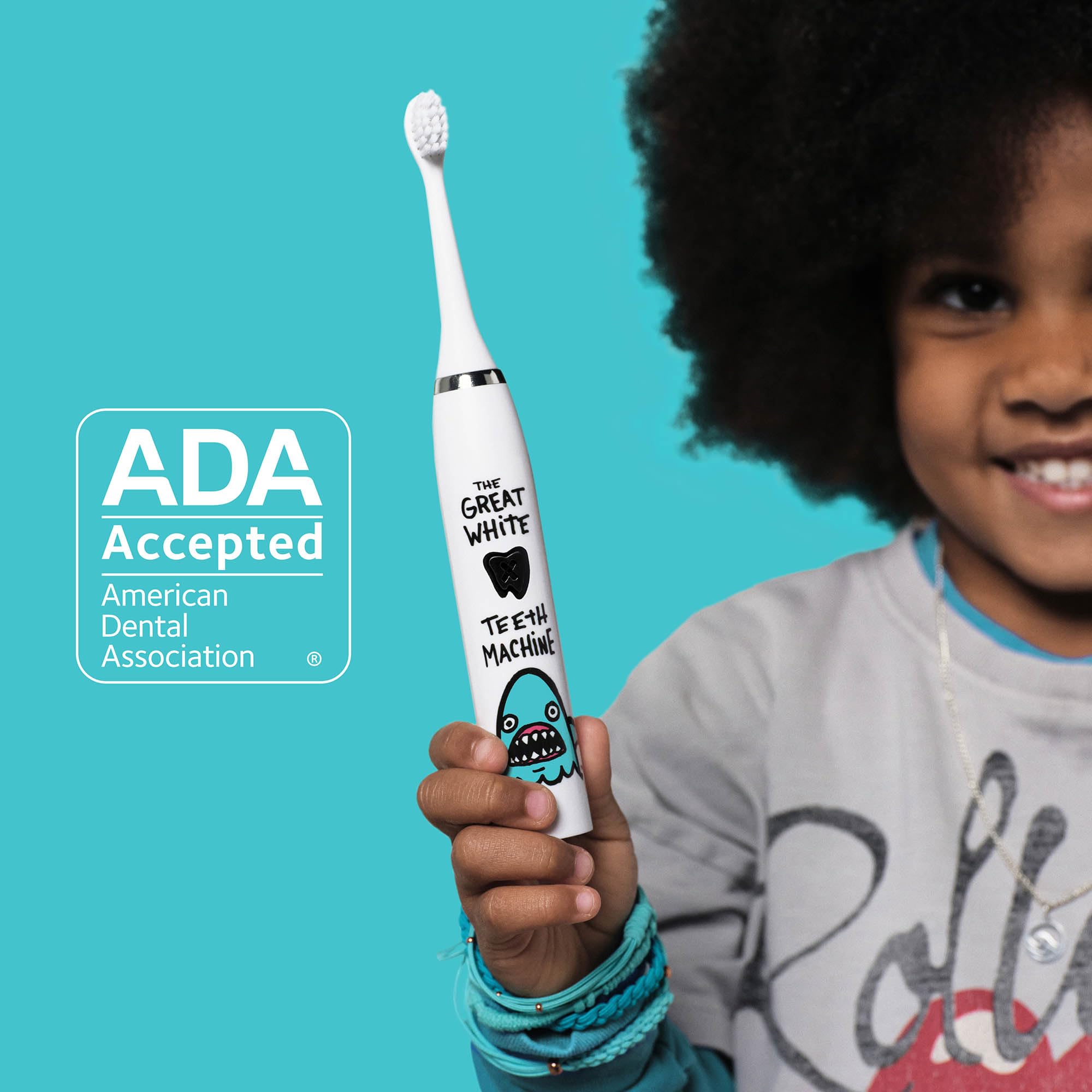 Made by Dentists Kids Electric Toothbrush Shark Design – 2+ Years, Rechargeable, 6 Replacement Heads