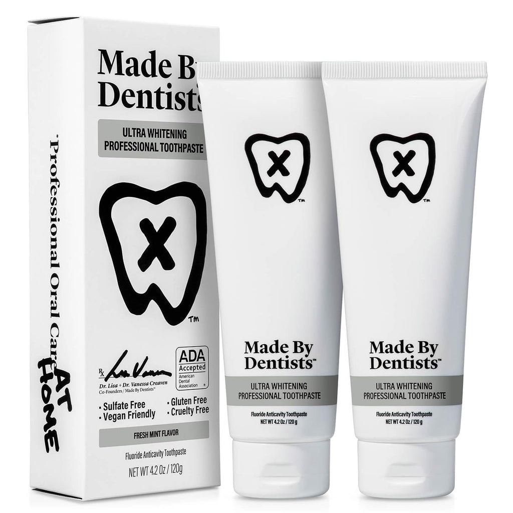 Made by Dentists Ultra Whitening Toothpaste – 2 Pack for Sensitive Teeth | ADA Approved, Fluoride 0.24%, Hydrogen Peroxide, Vegan