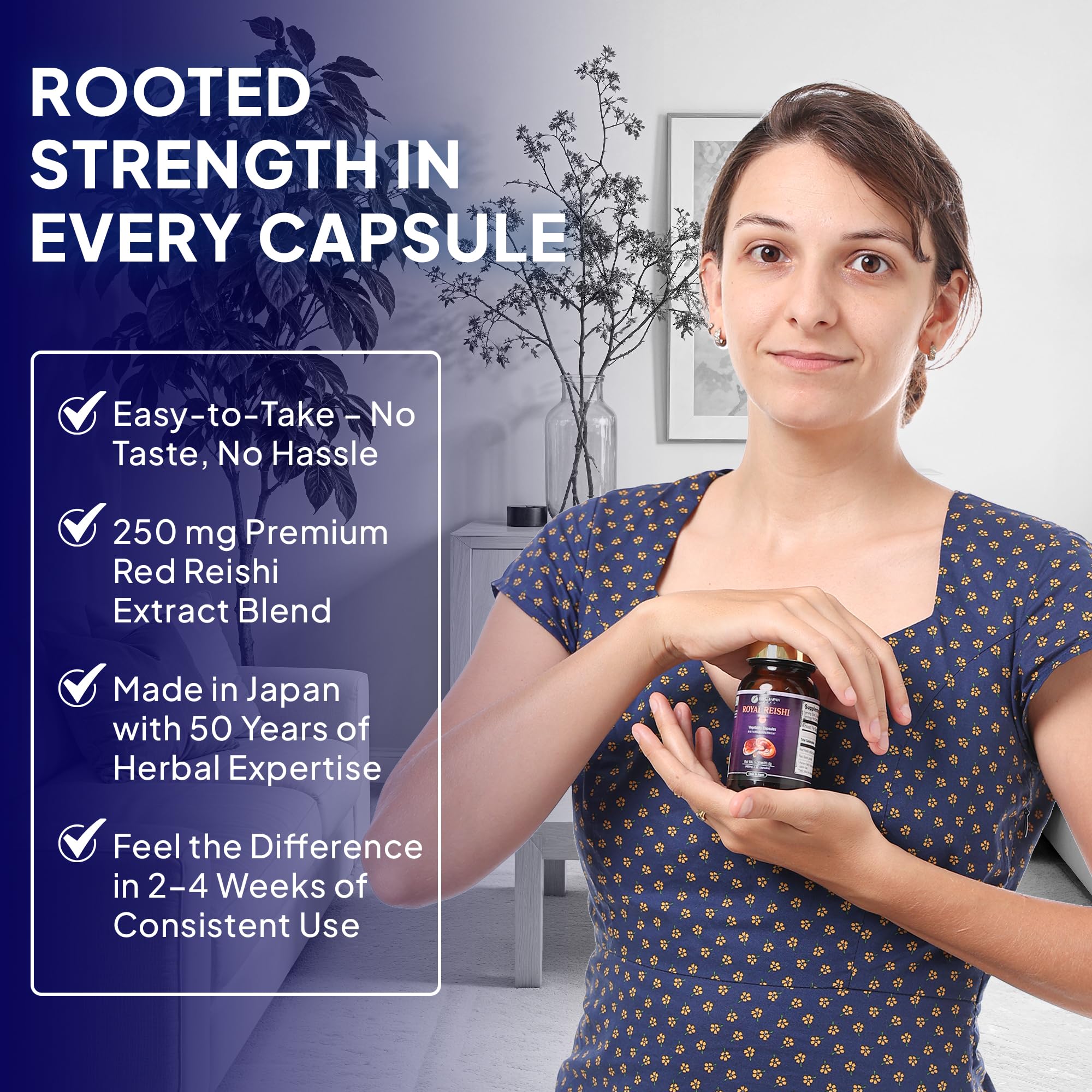 FINE JAPAN Organic Reishi Mushroom Capsules-Organic Mushroom Extract Supplement to Boost Your Immune System Health Dynamic Mushroom - 60 Capsules