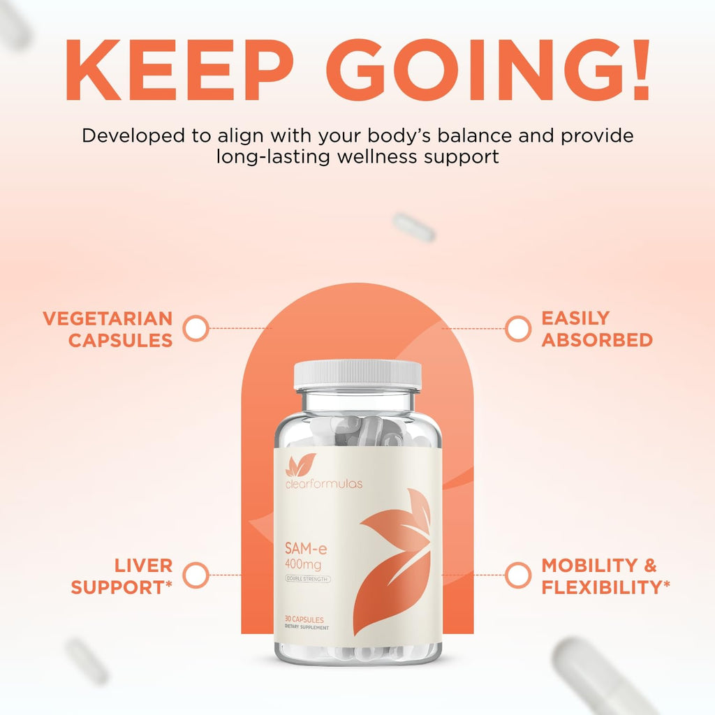 Clear Formulas SAM-e 400mg Bioactive – Liver & Mood Support, Vegan