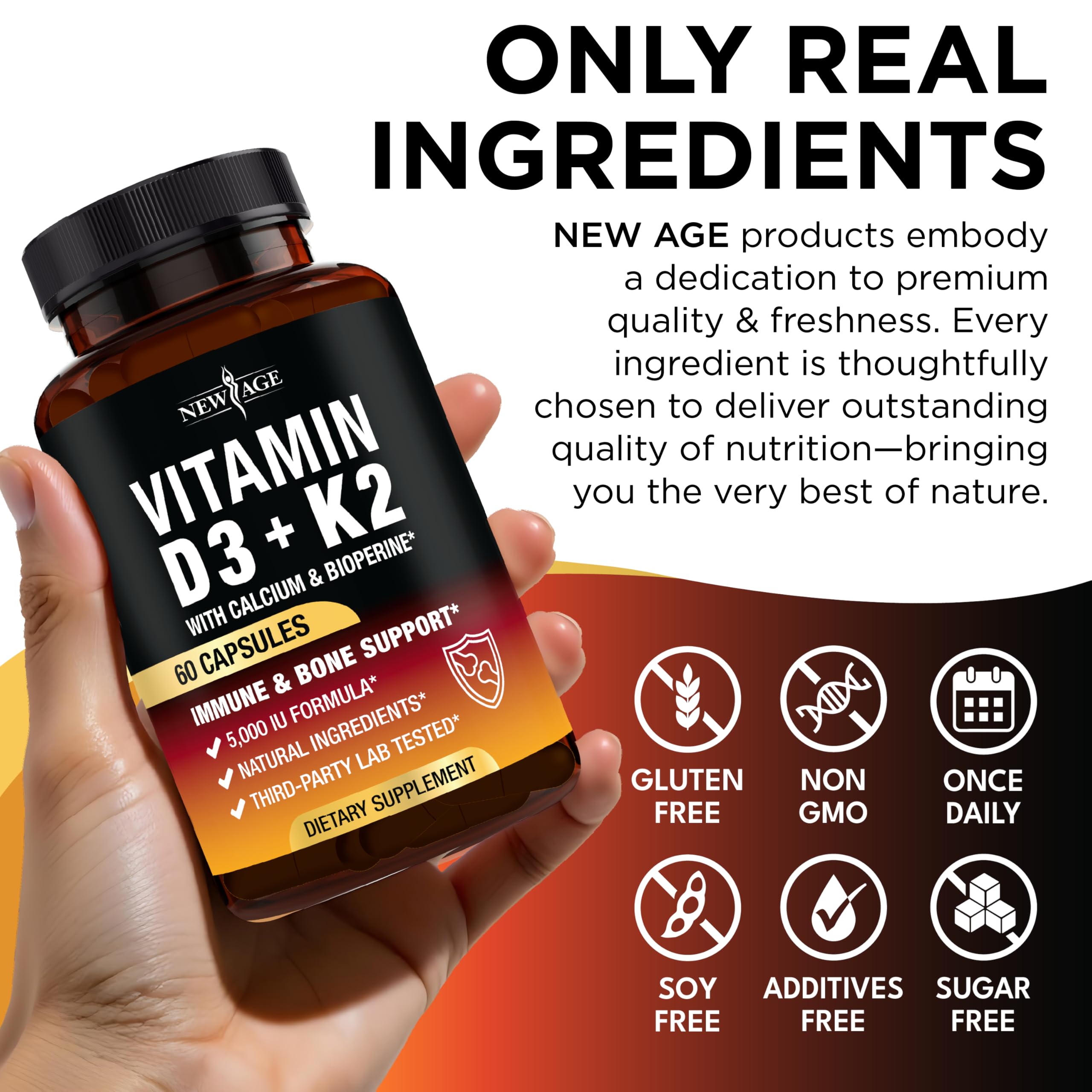 Vitamin D3 5000 IU + K2 MK-7 100 mcg – 2-in-1 Bone, Immune & Heart Support
