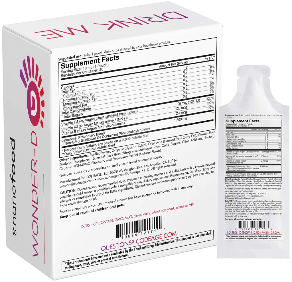 Codeage Liposomal Vitamin D3 Wonder-D – Vegan D3, K2 (MK-7) & B12 in Berry Flavor | 30 Pouches